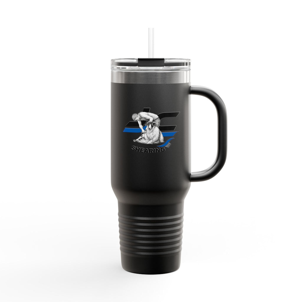 40oz Insulated Travel Mug — "JC Shearing" Sheep Grooming Design