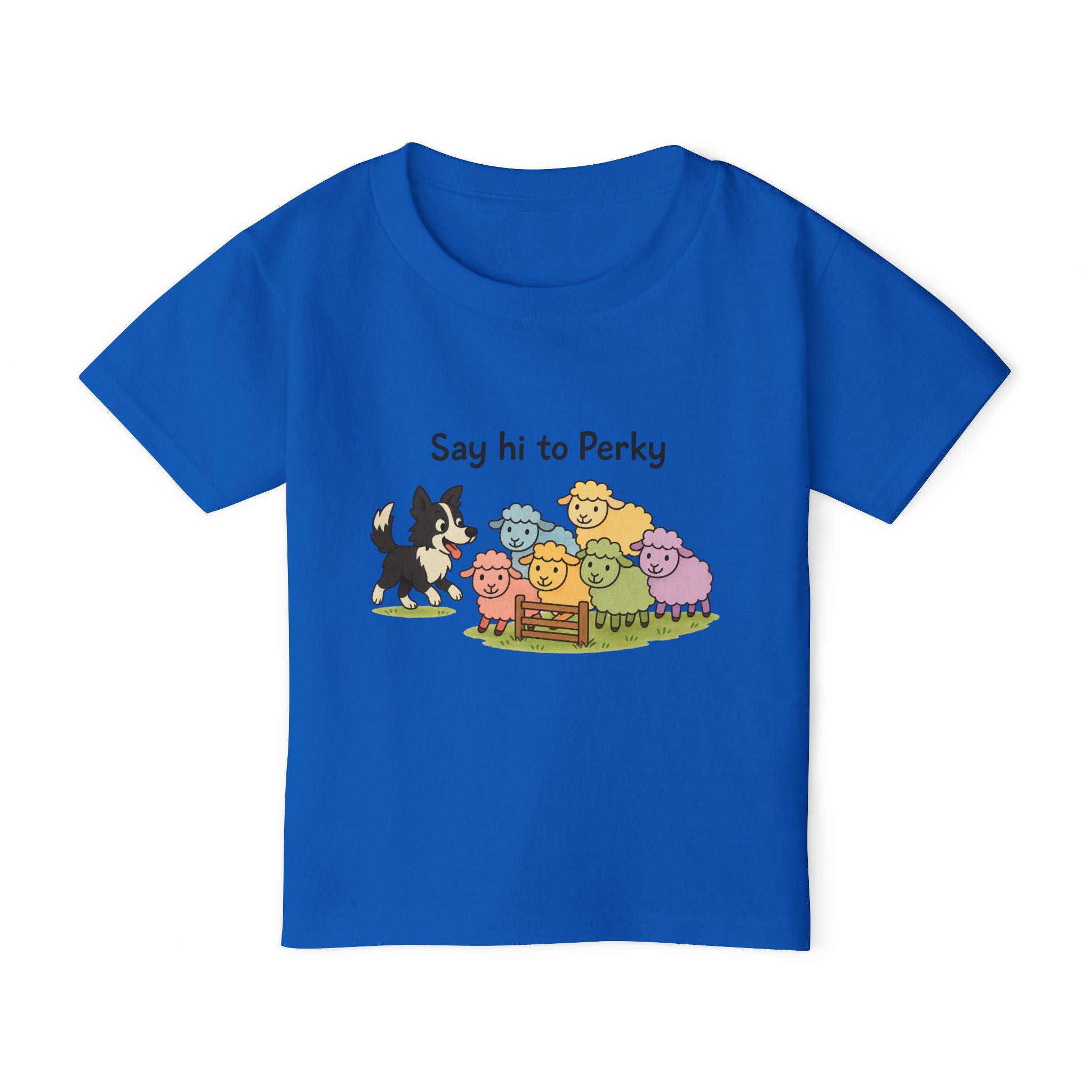 Say Hi to Perky Toddler T-Shirt — Cute Pastel Sheep & Border Collie Kids Tee