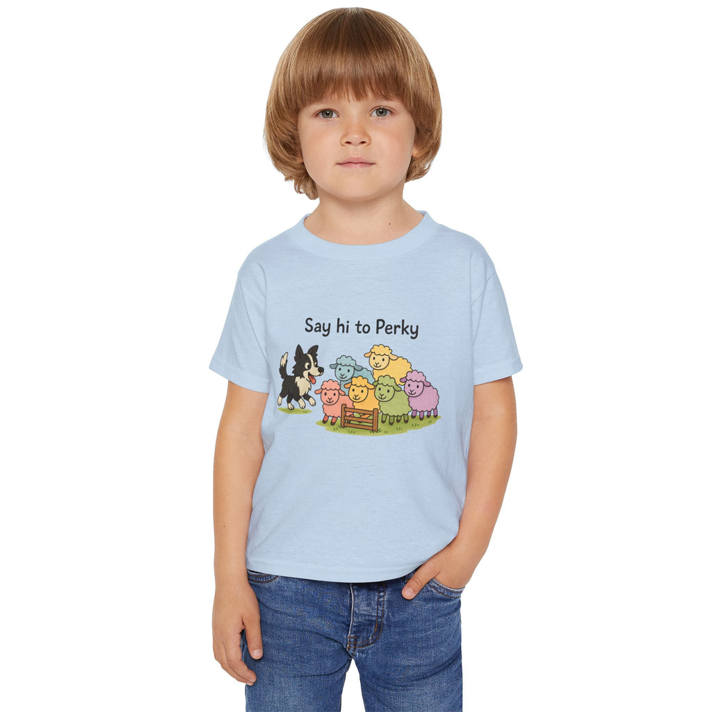 Say Hi to Perky Toddler T-Shirt — Cute Pastel Sheep & Border Collie Kids Tee