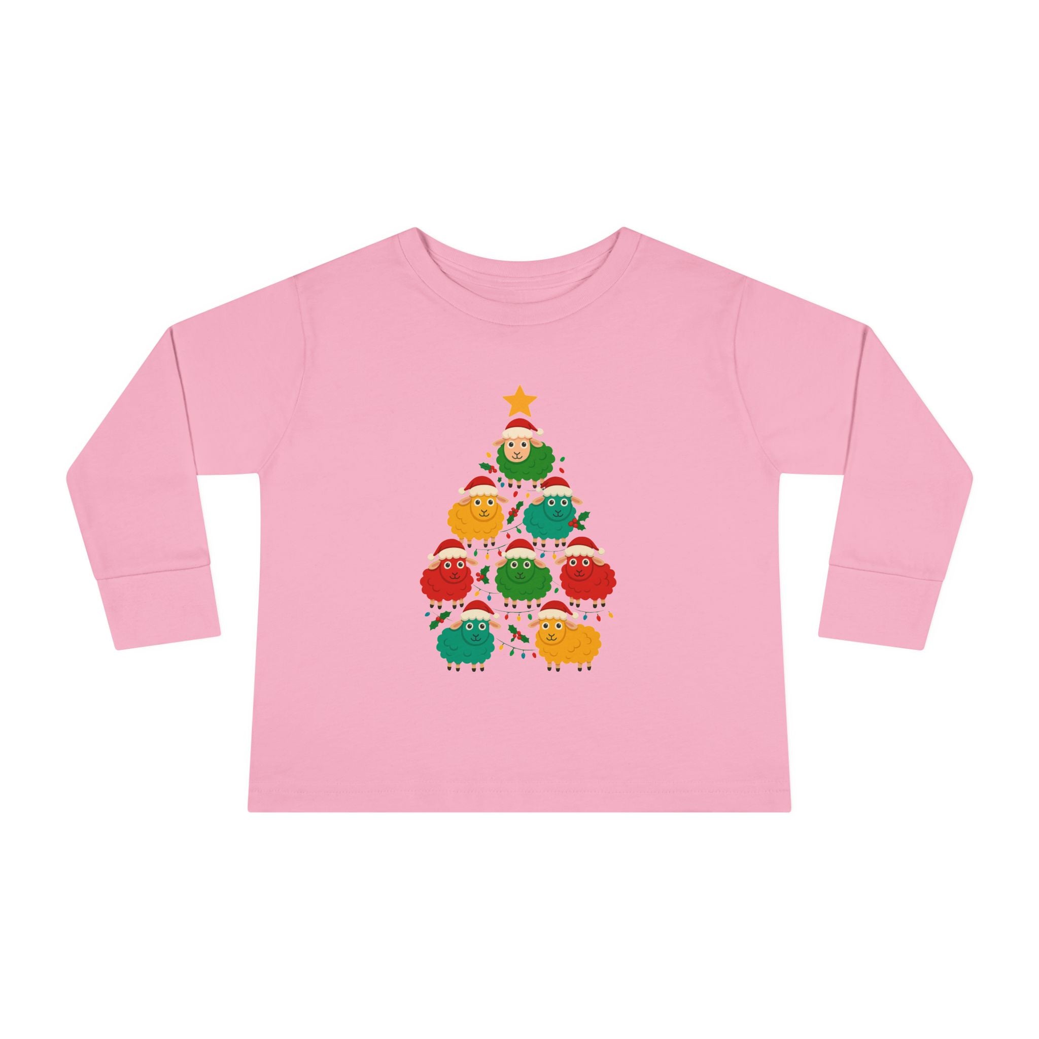 Toddler Long Sleeve Tee — Cute Sheep Christmas Tree Holiday Shirt