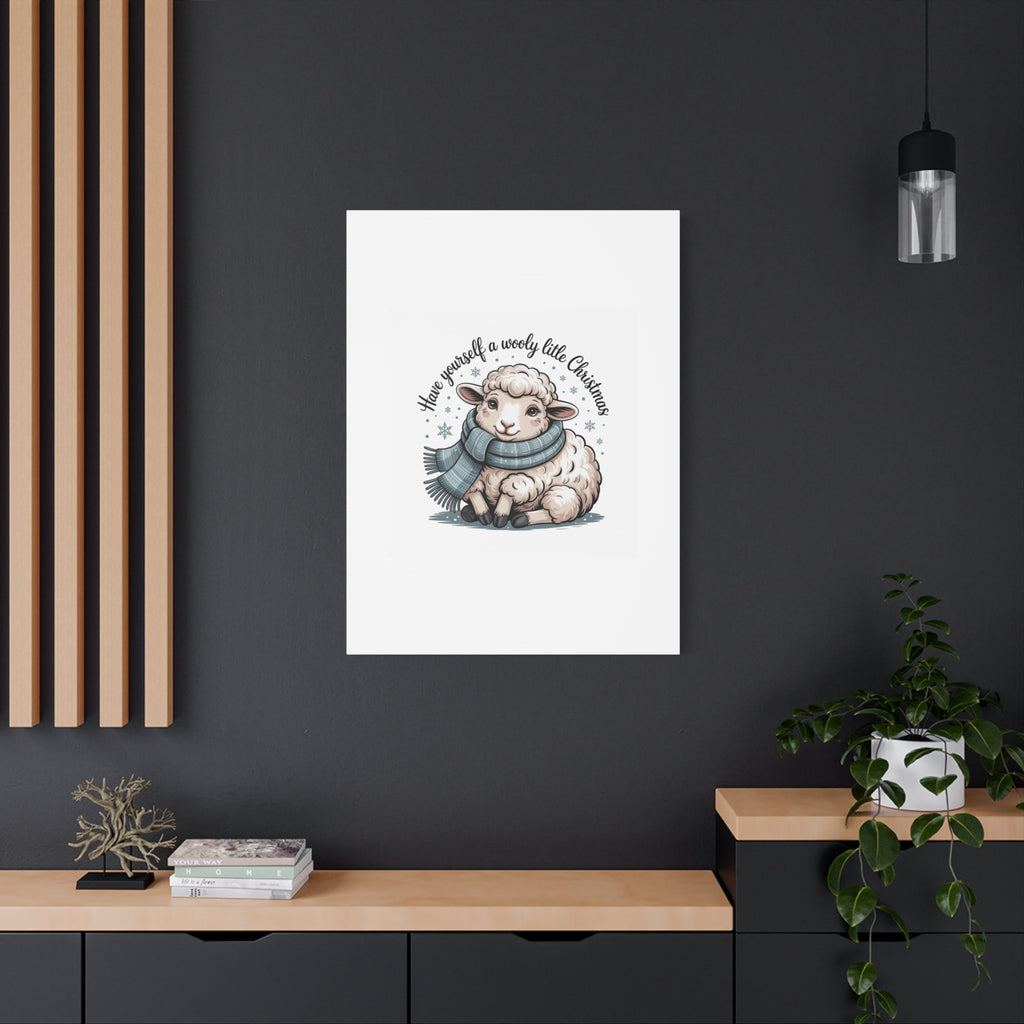 woolly little Christmas sheep Canvas | cozy animal winter print