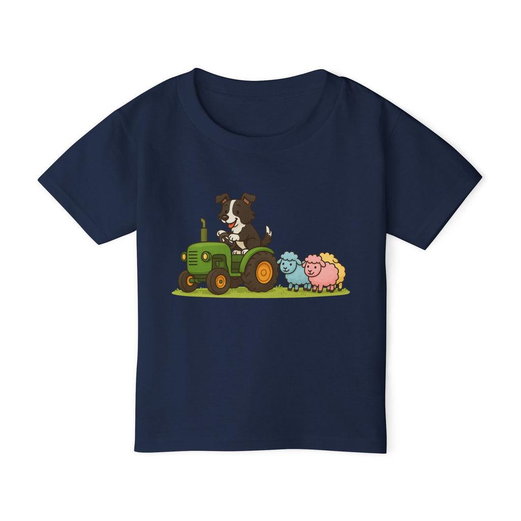 Toddler T-Shirt — Cartoon Farm Tractor with Border Collie & Sheep Friends
