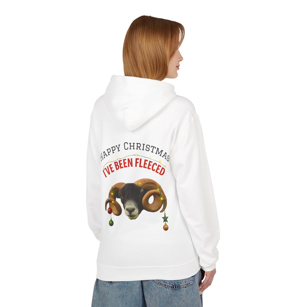 Christmas Ram Hoodie — "Happy Christmas I've Been Fleeced" Holiday Sweatshirt