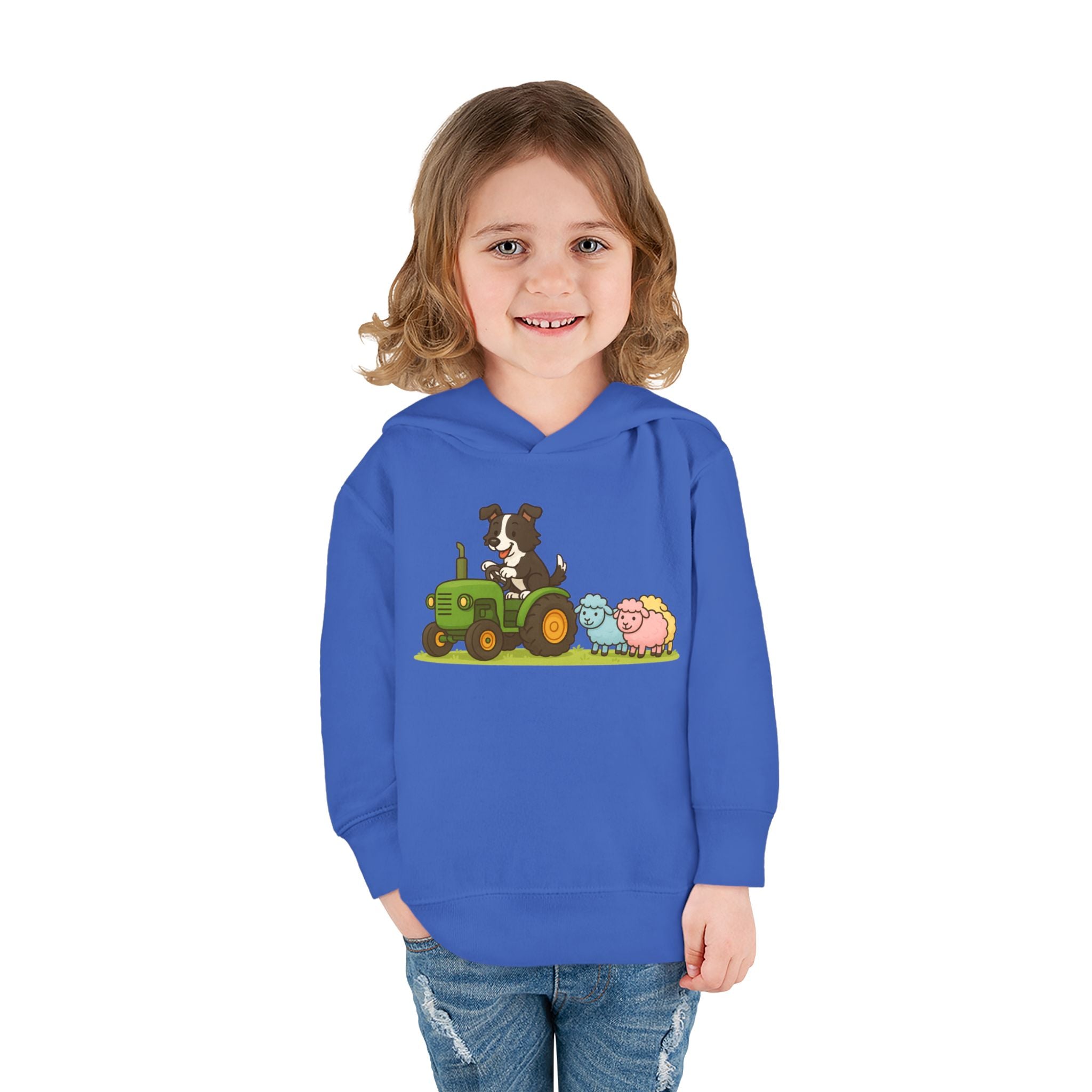 Toddler Hoodie — Cute Farm Tractor with Puppy & Sheep Kids Pullover