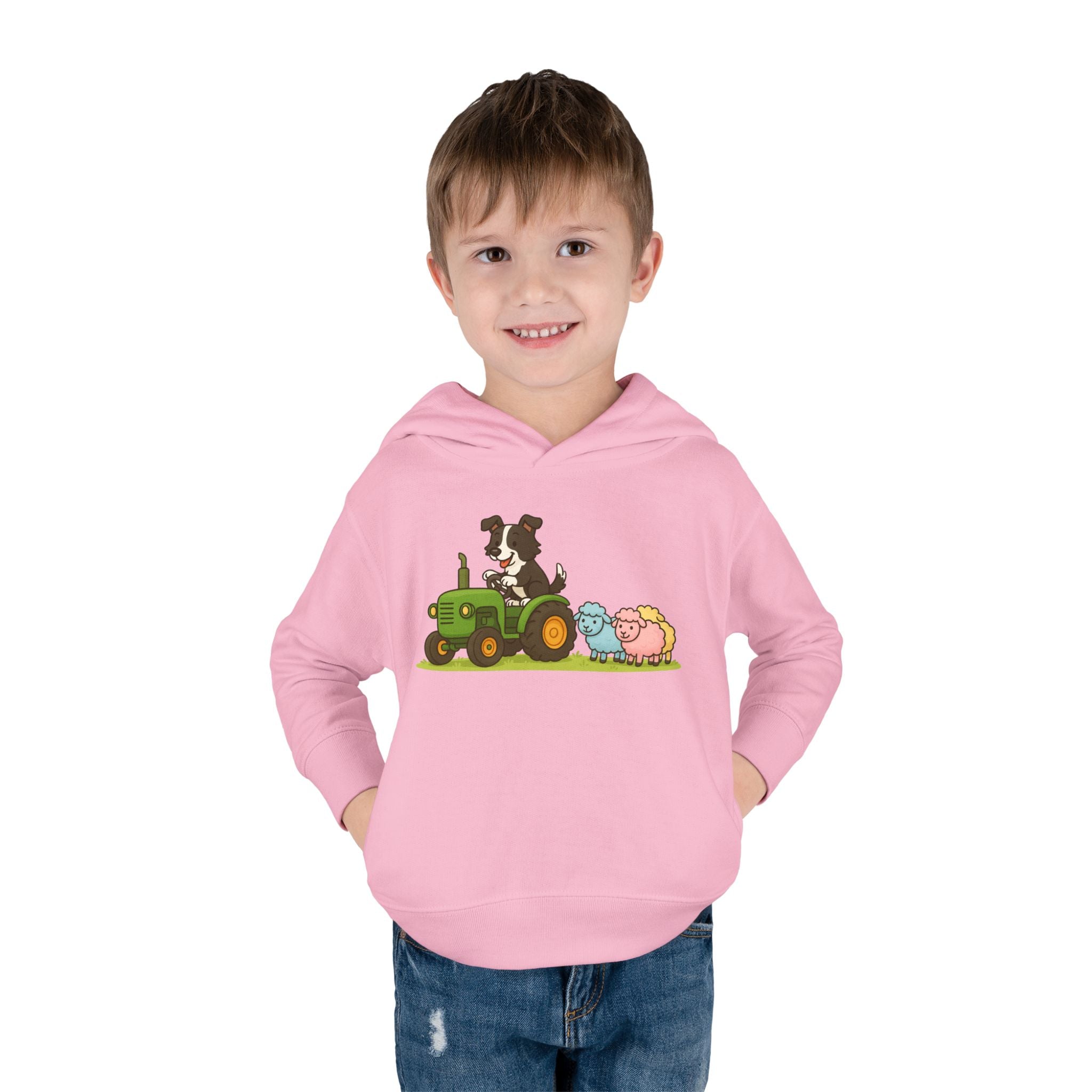 Toddler Hoodie — Cute Farm Tractor with Puppy & Sheep Kids Pullover
