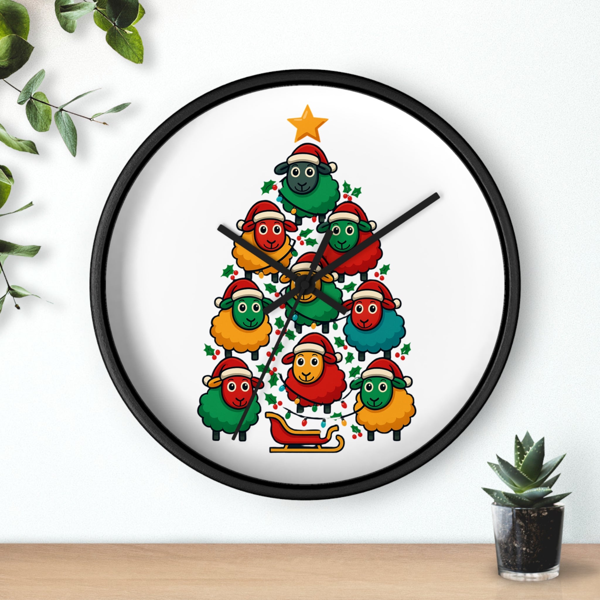 Christmas Sheep Tree Wall Clock — Festive Holiday Home Decor