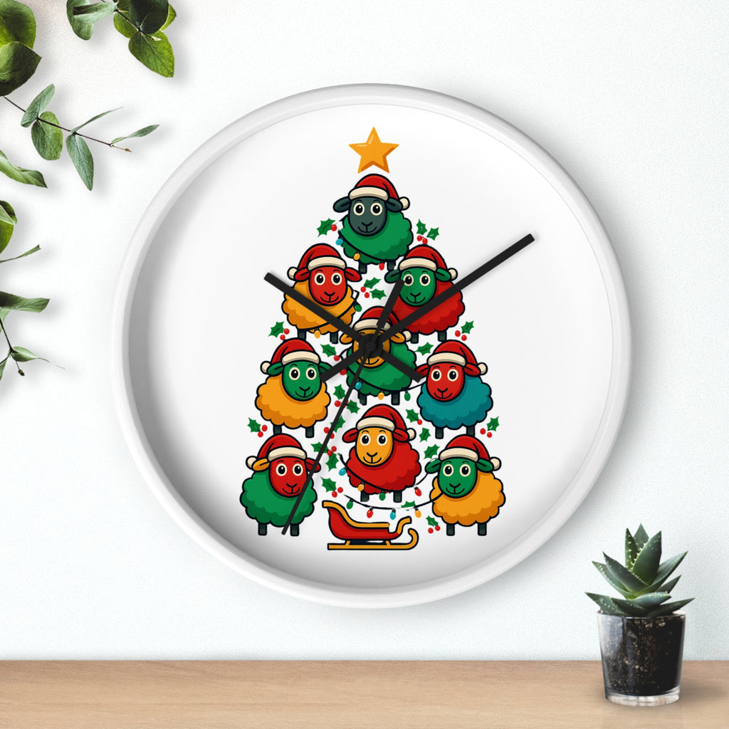 Christmas Sheep Tree Wall Clock — Festive Holiday Home Decor