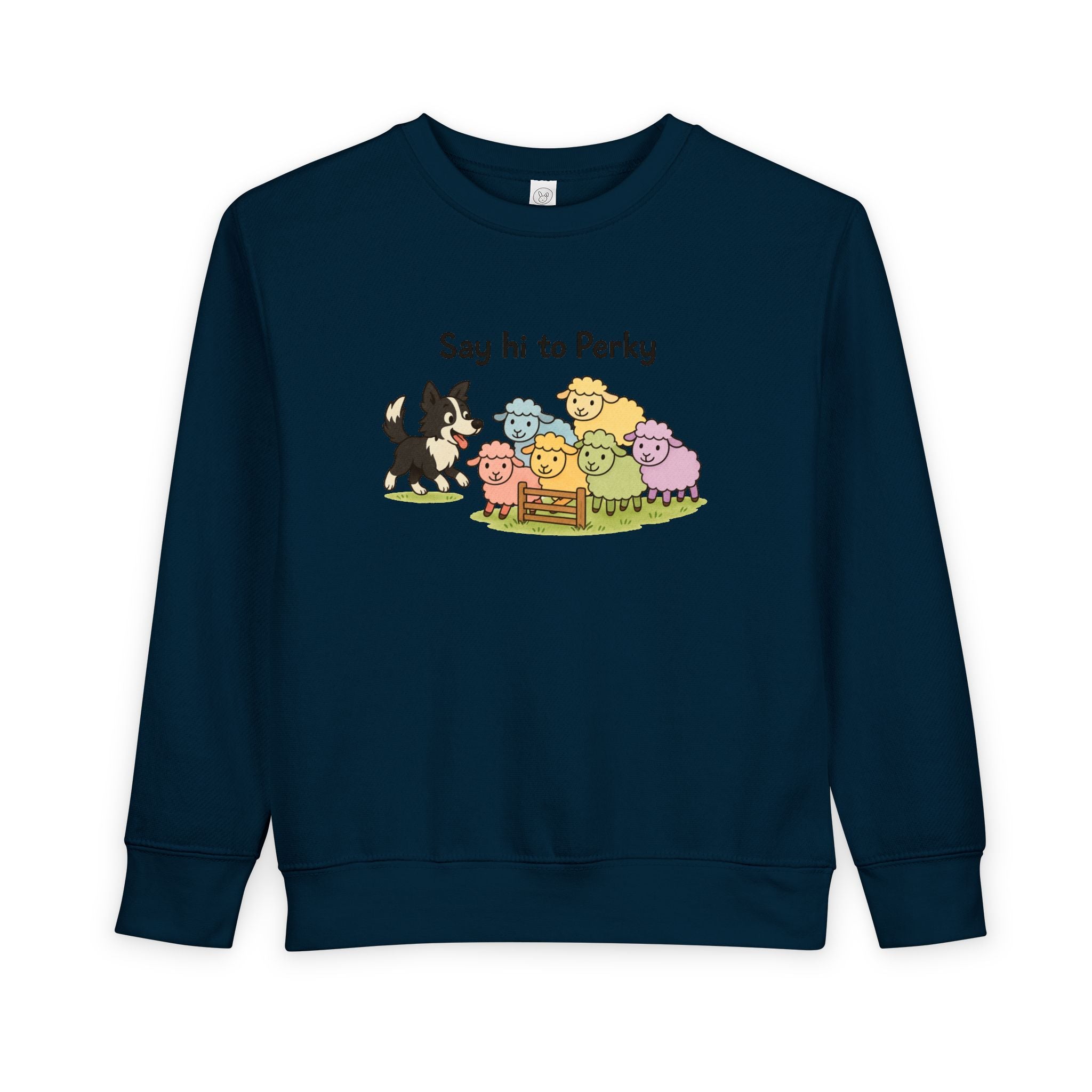 Say Hi to Perky Toddler Sweatshirt — Cute Sheep & Border Collie Kids Pullover