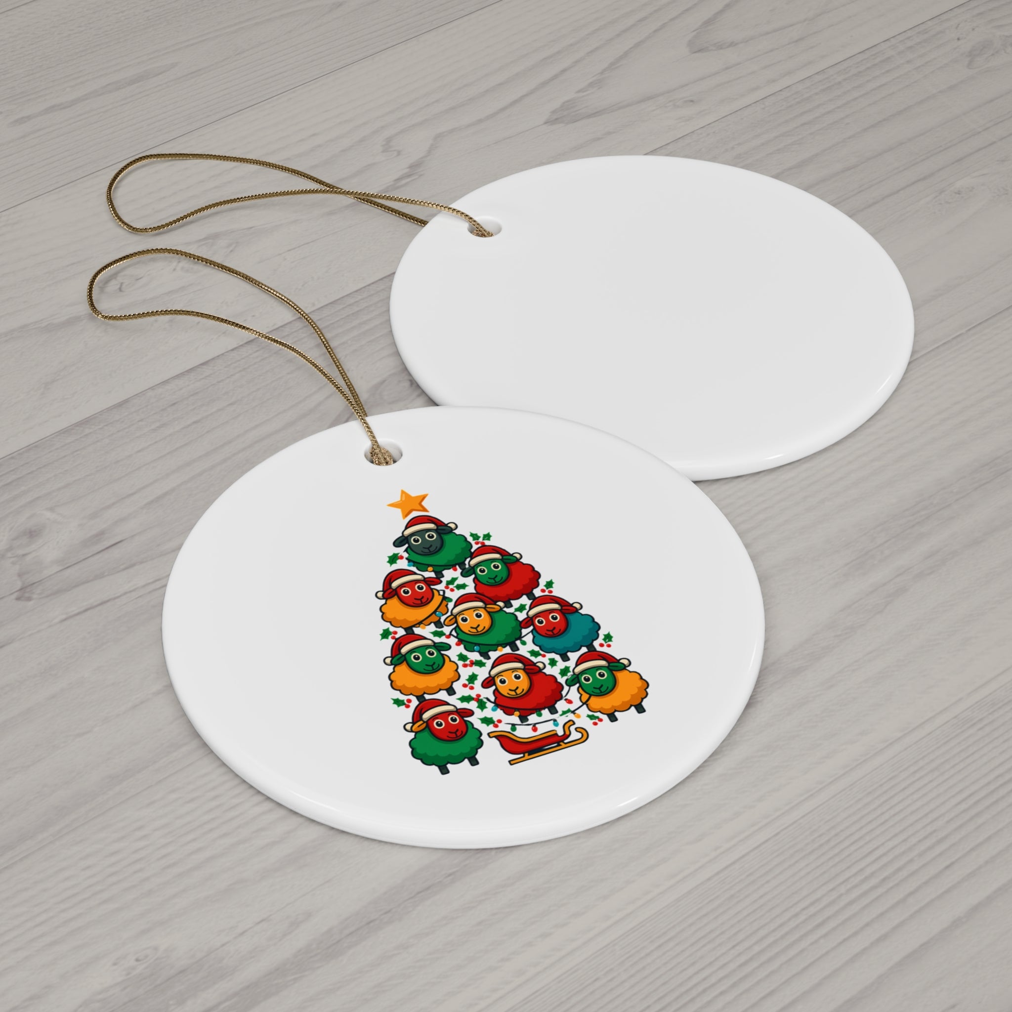 Christmas Sheep Tree Ceramic Ornament – Cute Holiday Holiday Ornament (Star Shape)
