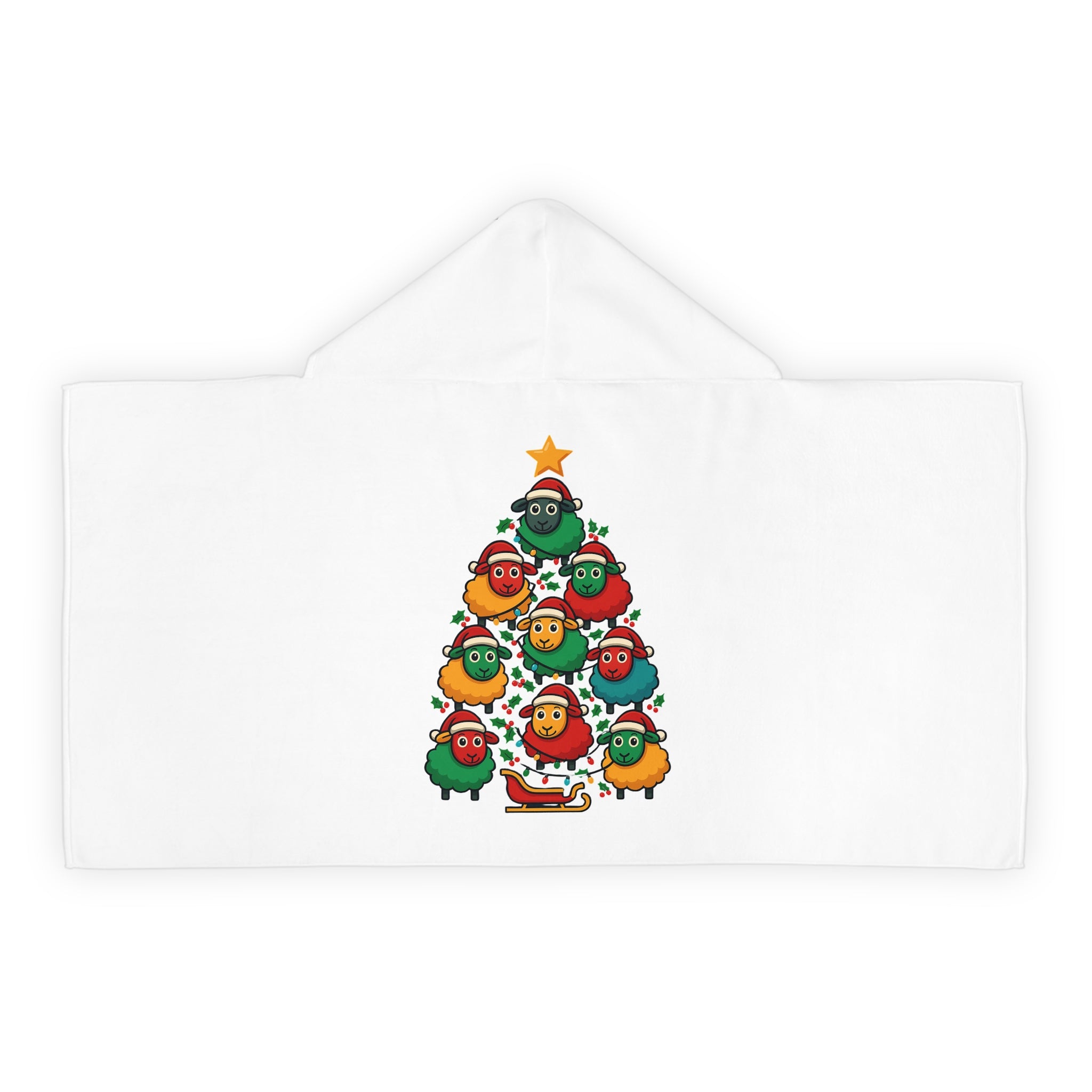 Hooded Towel — Cute Sheep Christmas Tree Kids Holiday Beach & Bath Towel