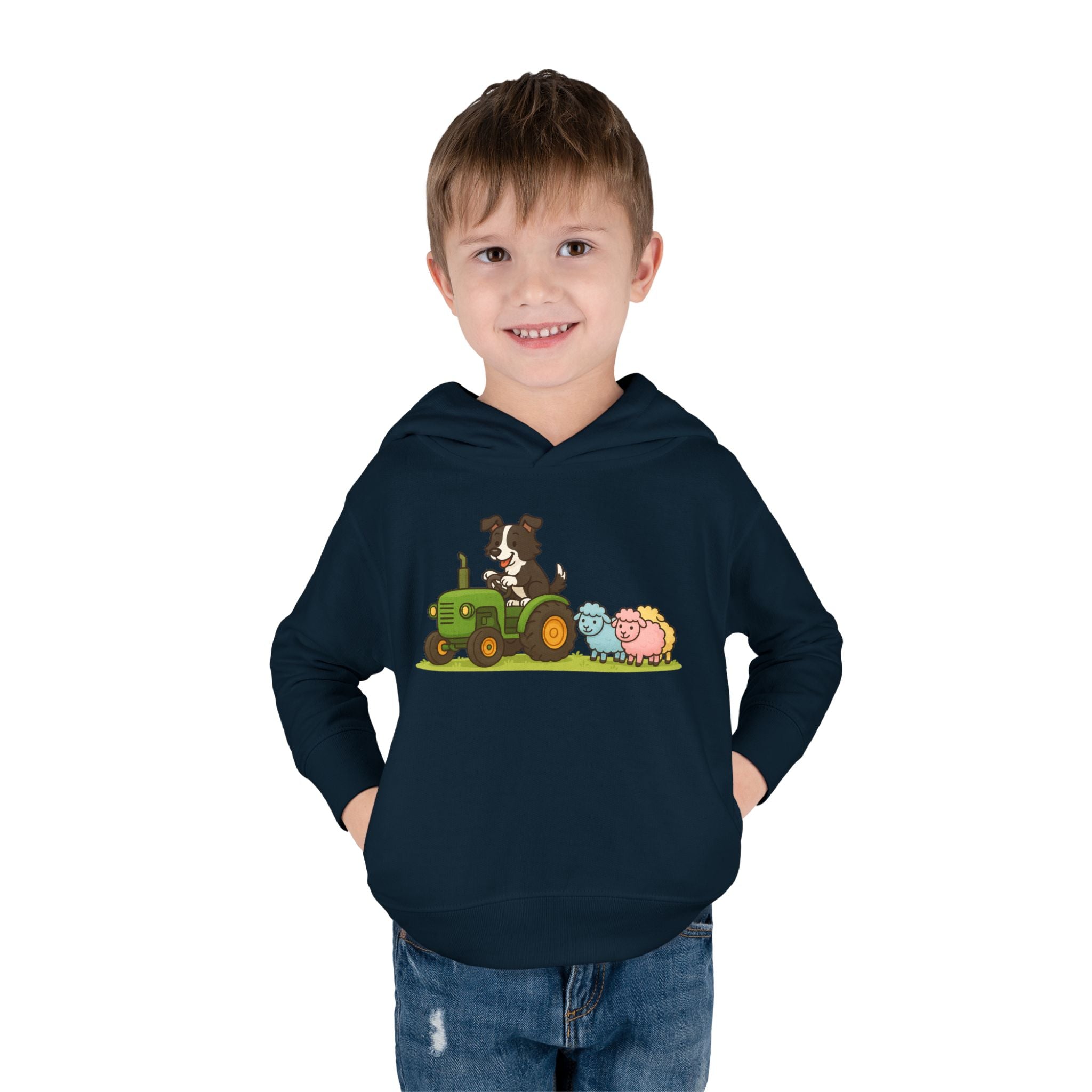 Toddler Hoodie — Cute Farm Tractor with Puppy & Sheep Kids Pullover