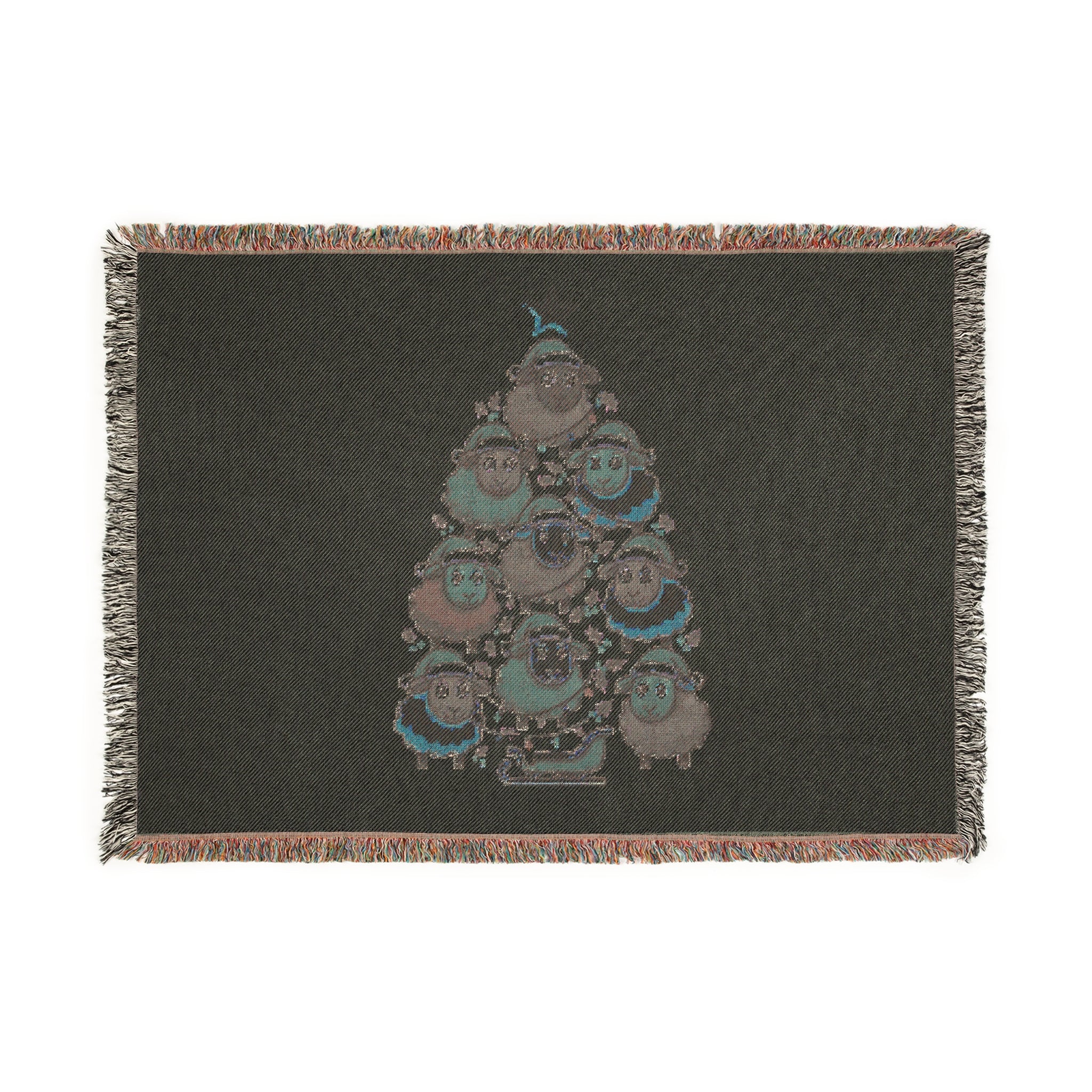 Holiday Sheep Tree Woven Blanket — Cozy Christmas Throw