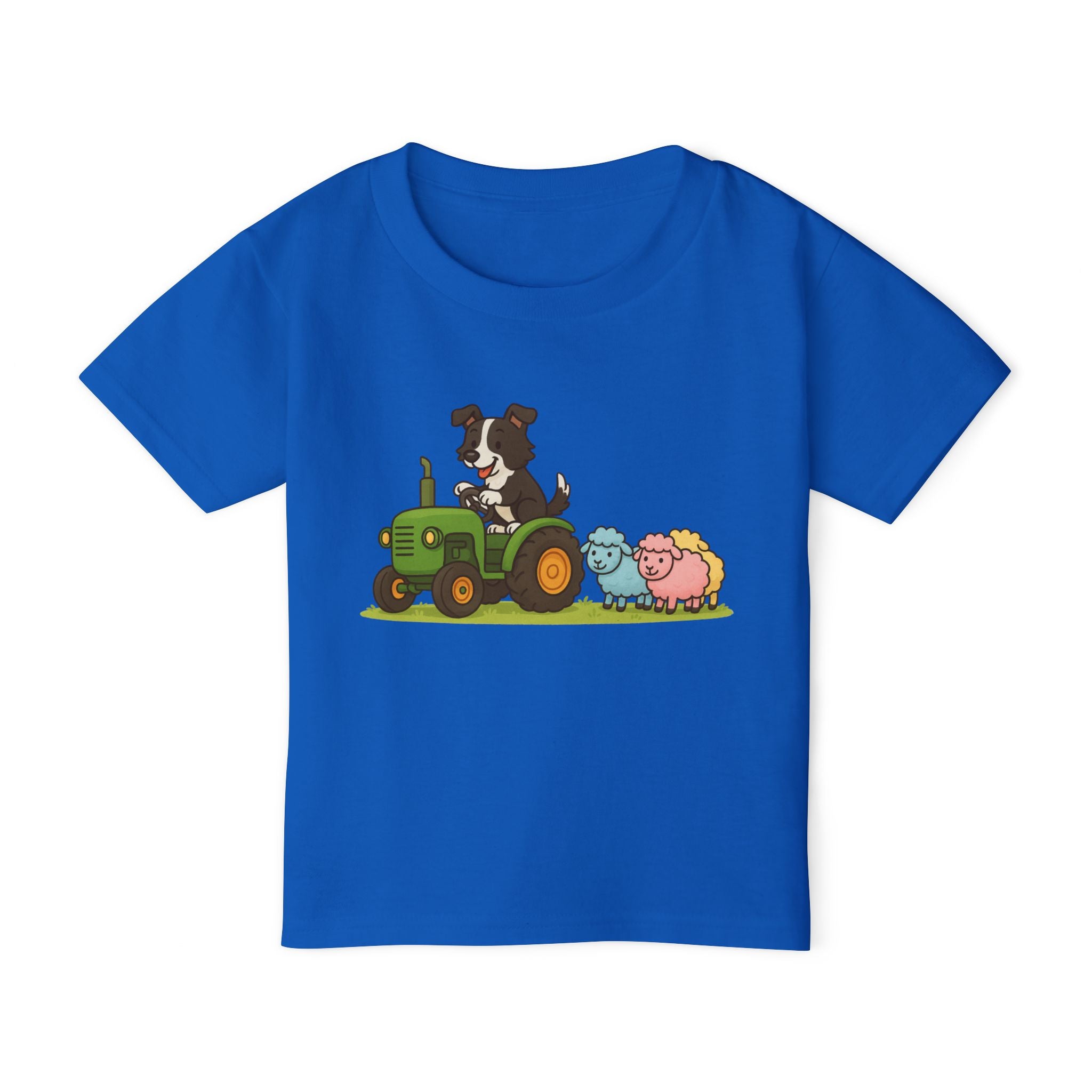 Toddler T-Shirt — Cartoon Farm Tractor with Border Collie & Sheep Friends