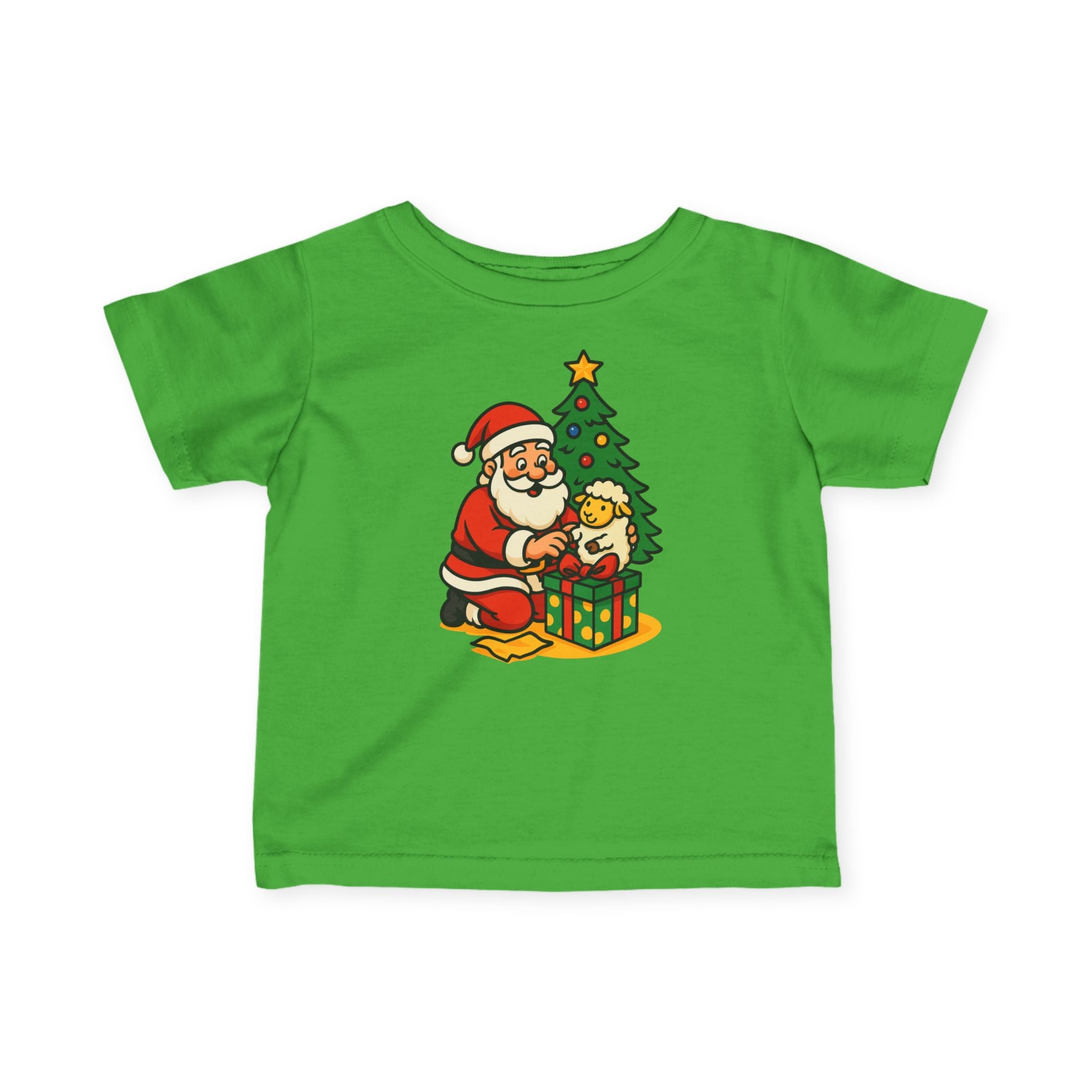 Infant Tee — Cute Santa with Puppy by Christmas Tree Holiday Baby Shirt