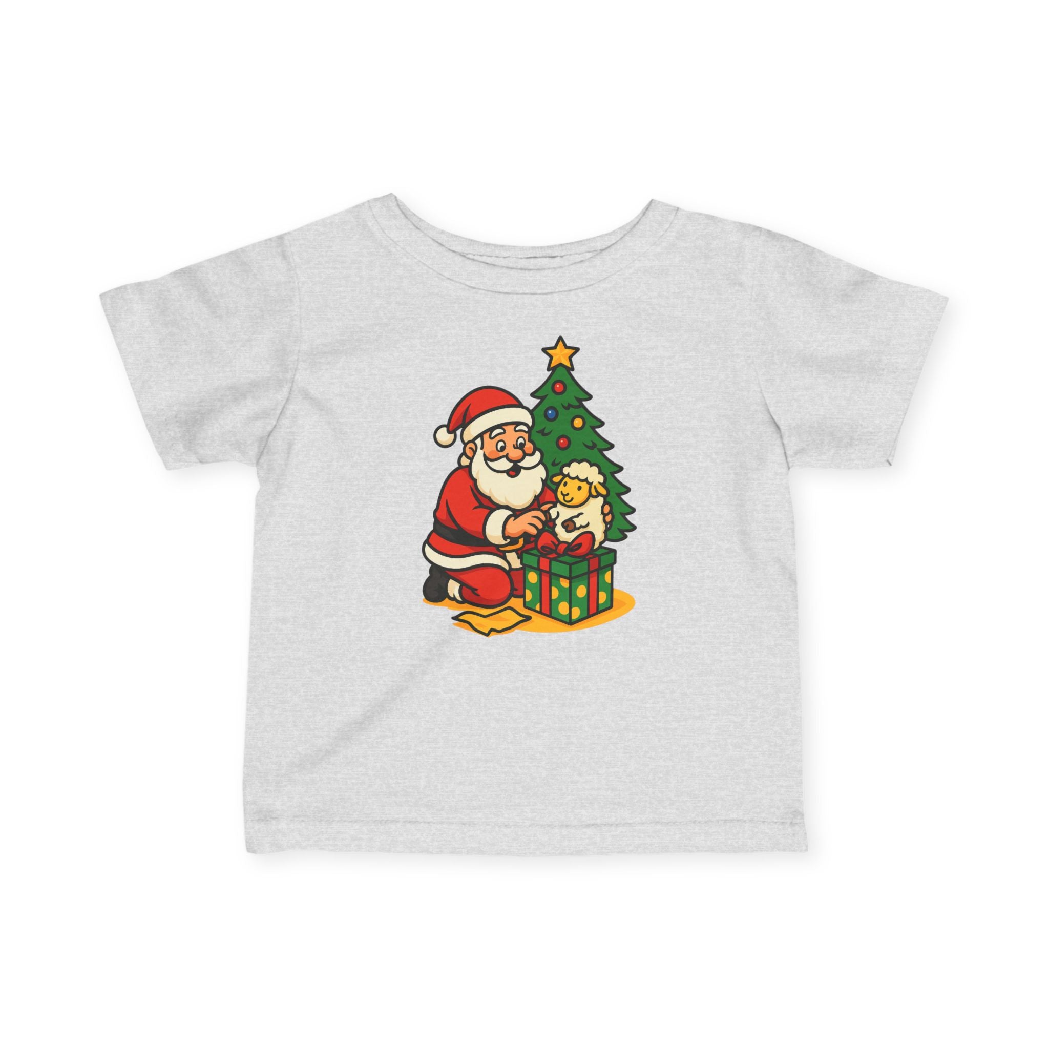 Infant Tee — Cute Santa with Puppy by Christmas Tree Holiday Baby Shirt
