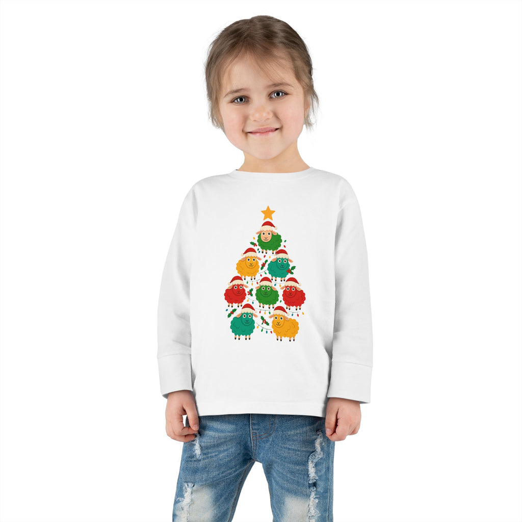 Toddler Long Sleeve Tee — Cute Sheep Christmas Tree Holiday Shirt