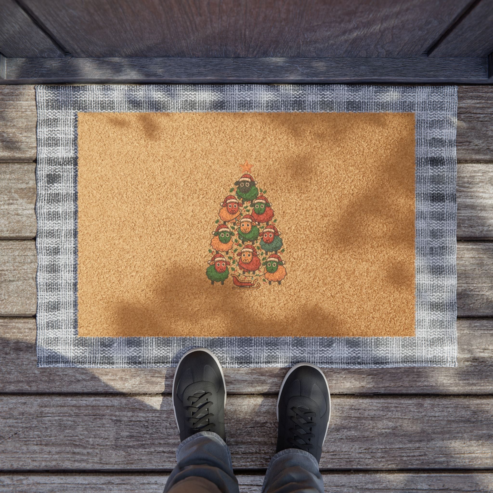 Christmas Sheep Tree Doormat — Festive Holiday Welcome Mat