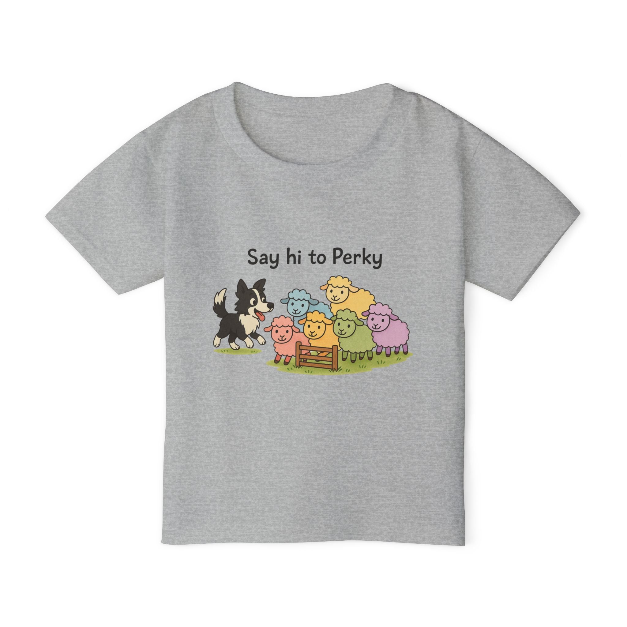 Say Hi to Perky Toddler T-Shirt — Cute Pastel Sheep & Border Collie Kids Tee