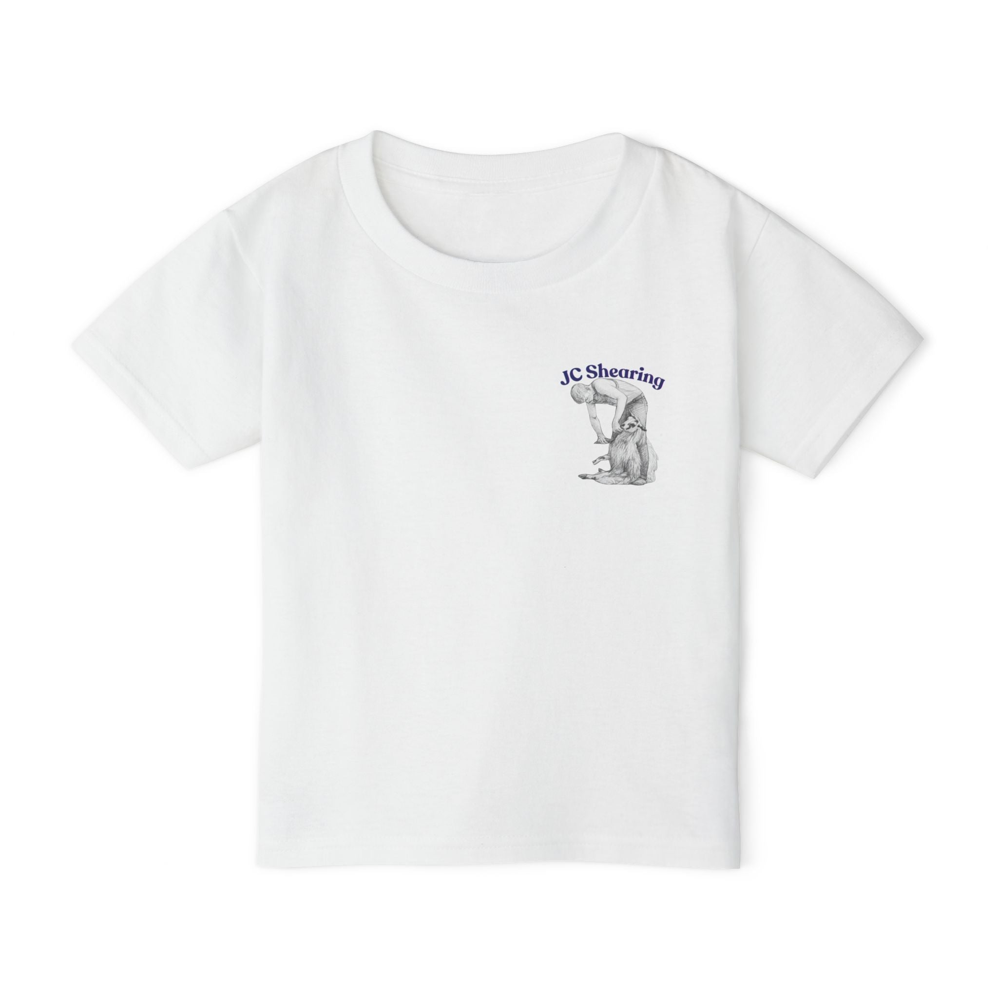 Toddler T-Shirt — Cute Sheep & Dog Cartoon with 'What kind of cars do sheep drive? Lamborghinis!' Back Print