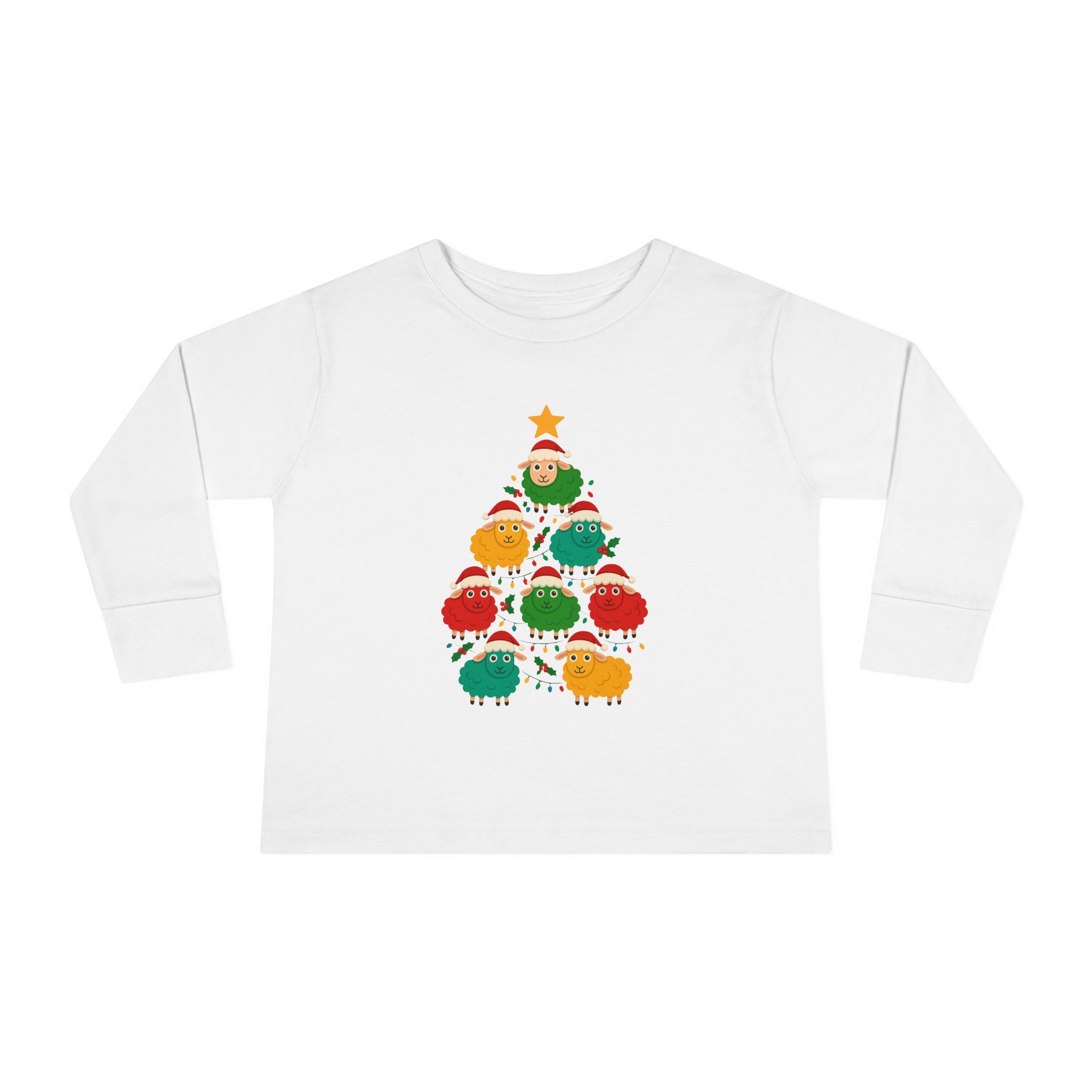 Toddler Long Sleeve Tee — Cute Sheep Christmas Tree Holiday Shirt