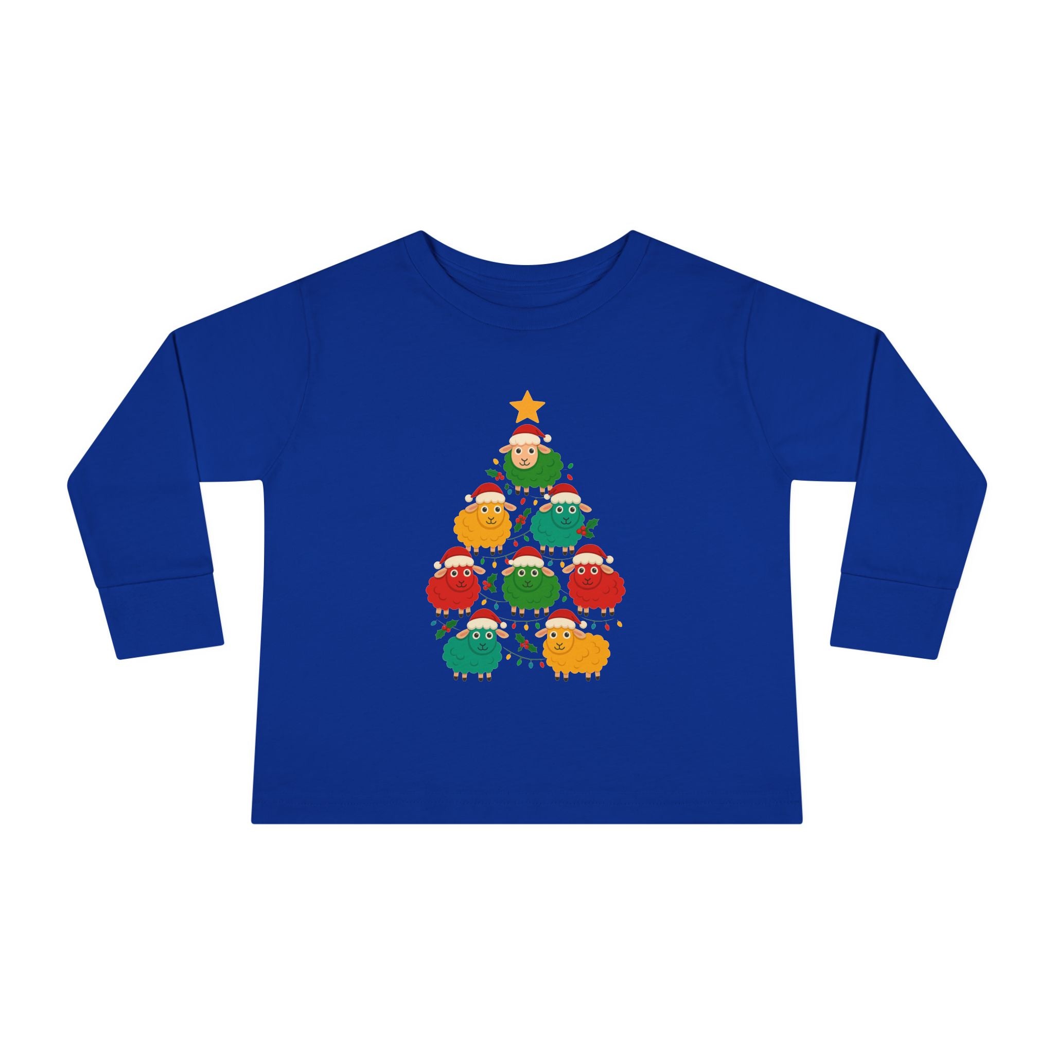 Toddler Long Sleeve Tee — Cute Sheep Christmas Tree Holiday Shirt