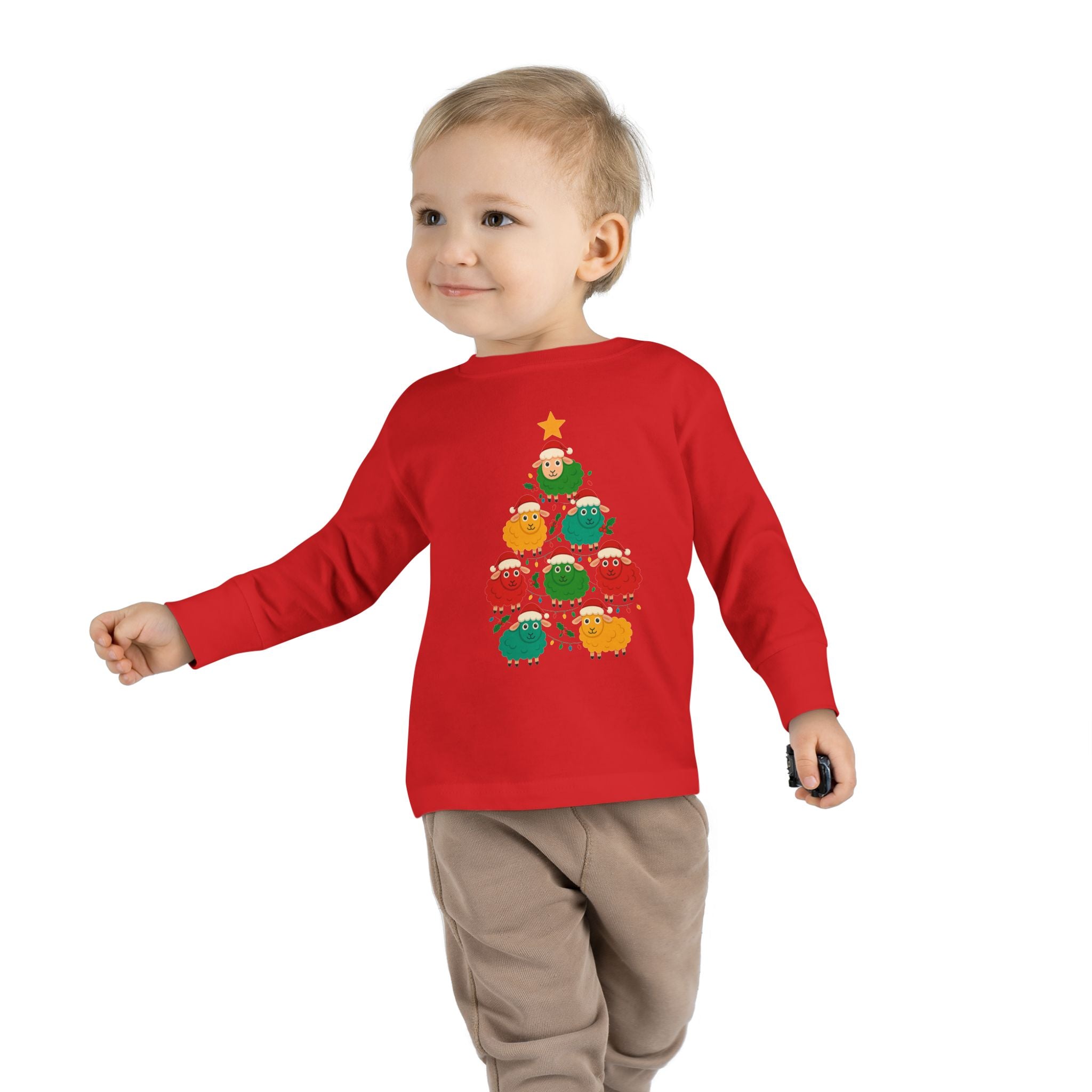 Toddler Long Sleeve Tee — Cute Sheep Christmas Tree Holiday Shirt