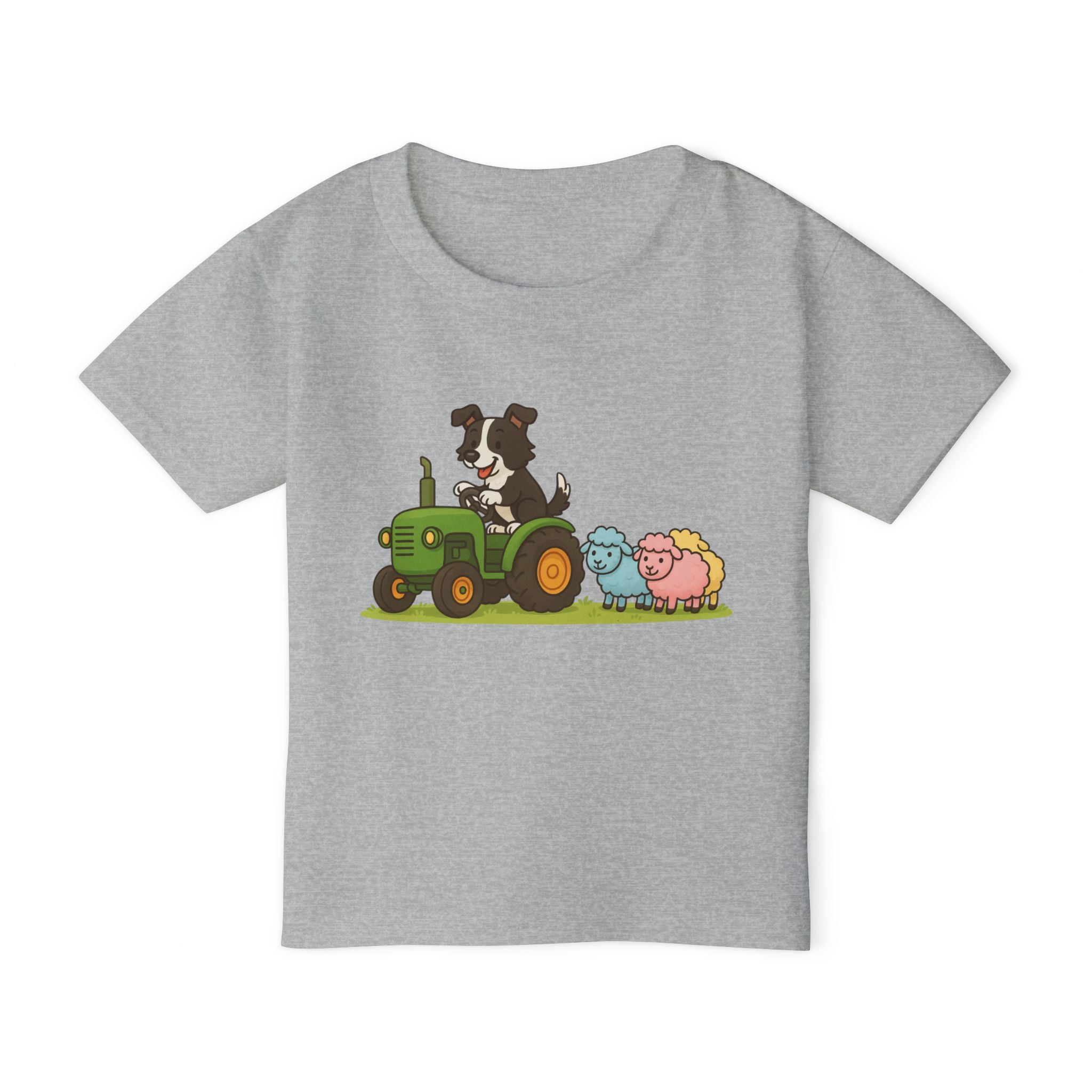 Toddler T-Shirt — Cartoon Farm Tractor with Border Collie & Sheep Friends