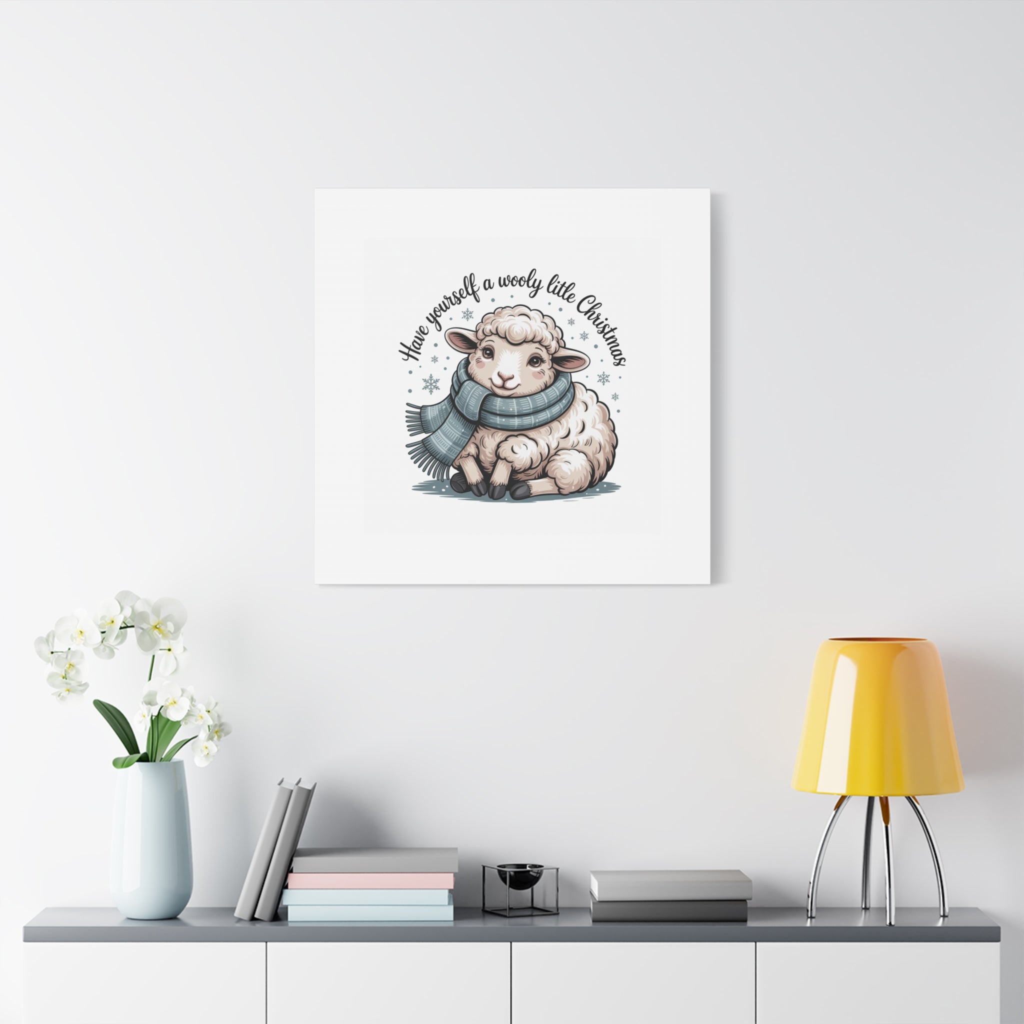 woolly little Christmas sheep Canvas | cozy animal winter print