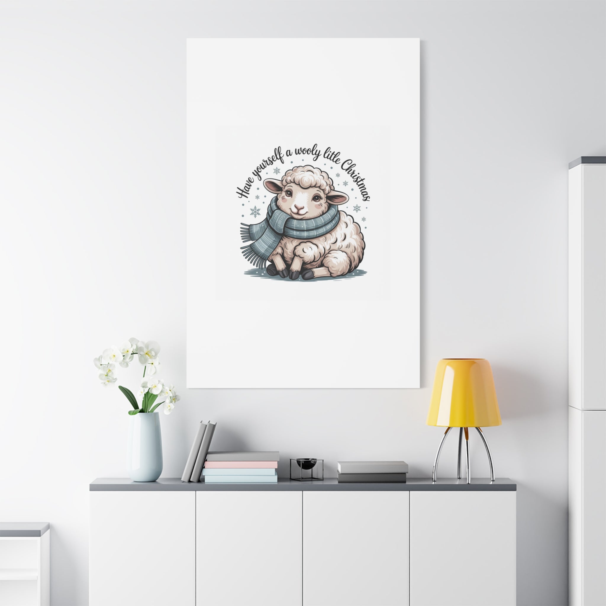 woolly little Christmas sheep Canvas | cozy animal winter print