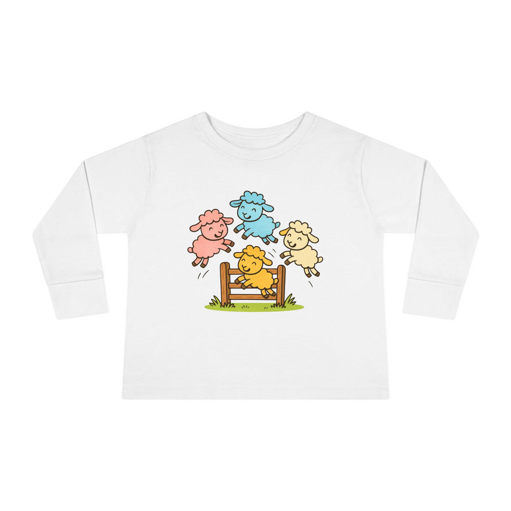 Toddler Long Sleeve Tee — Colorful Jumping Sheep Kids Shirt