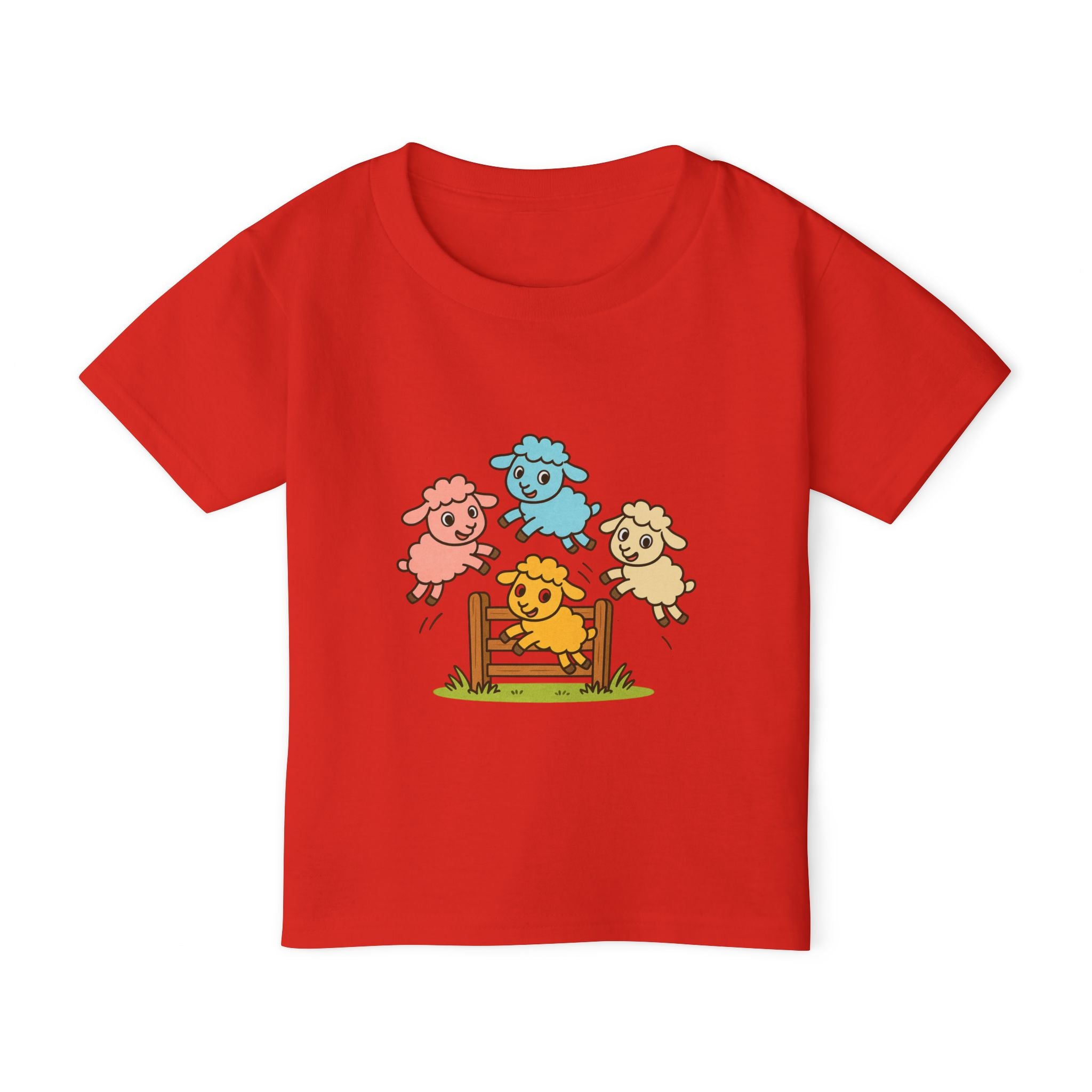 Toddler T-Shirt — Colorful Jumping Sheep Kids Tee (JC Shearing Logo on Back)