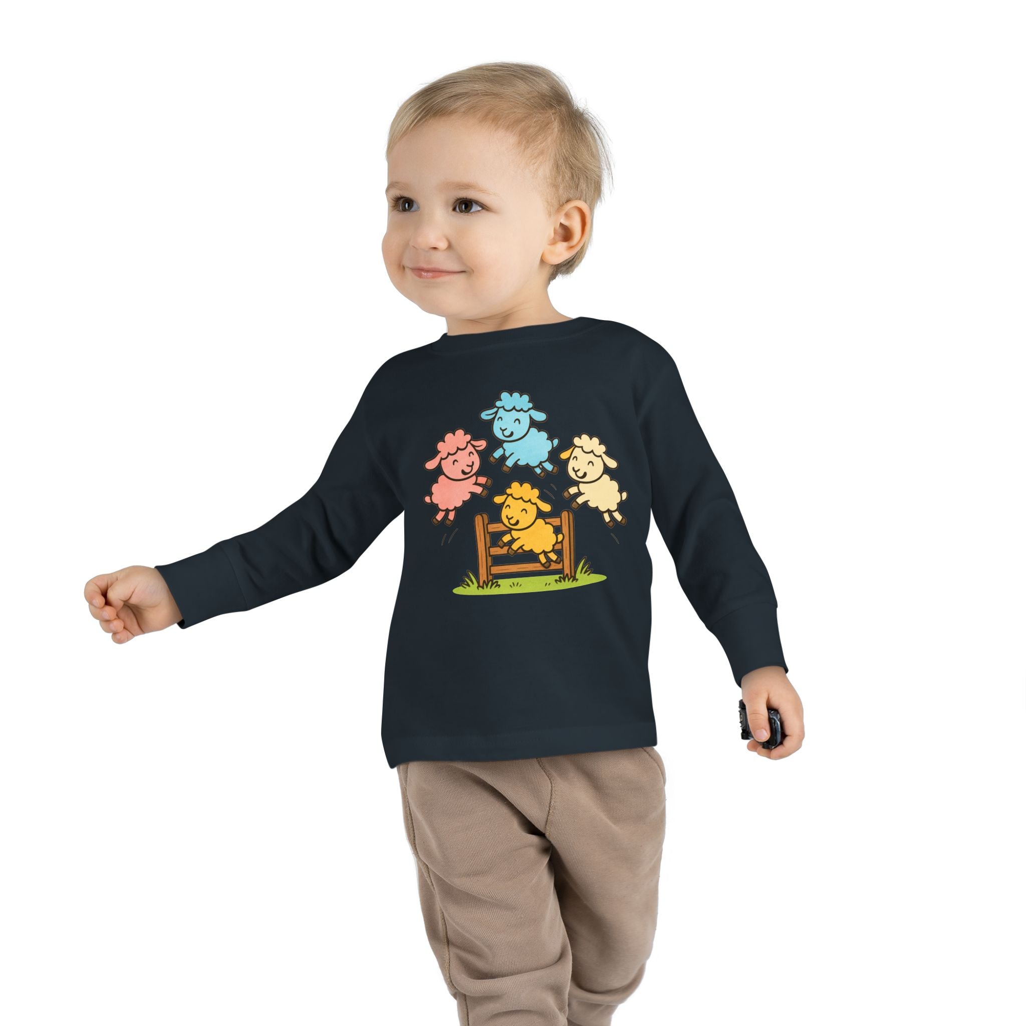Toddler Long Sleeve Tee — Colorful Jumping Sheep Kids Shirt