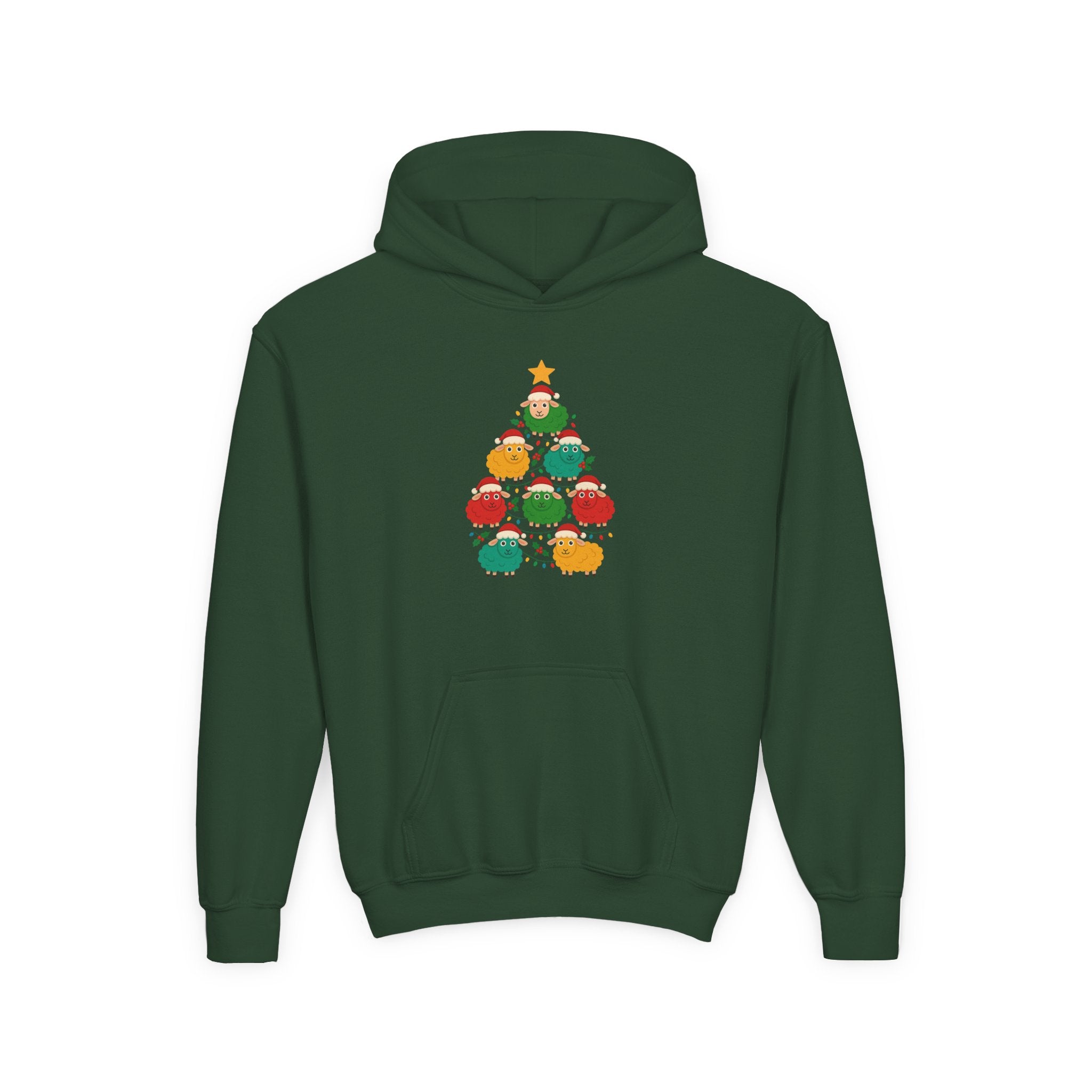 Kids Christmas Sheep Tree Hoodie — Cute Holiday Youth Sweatshirt