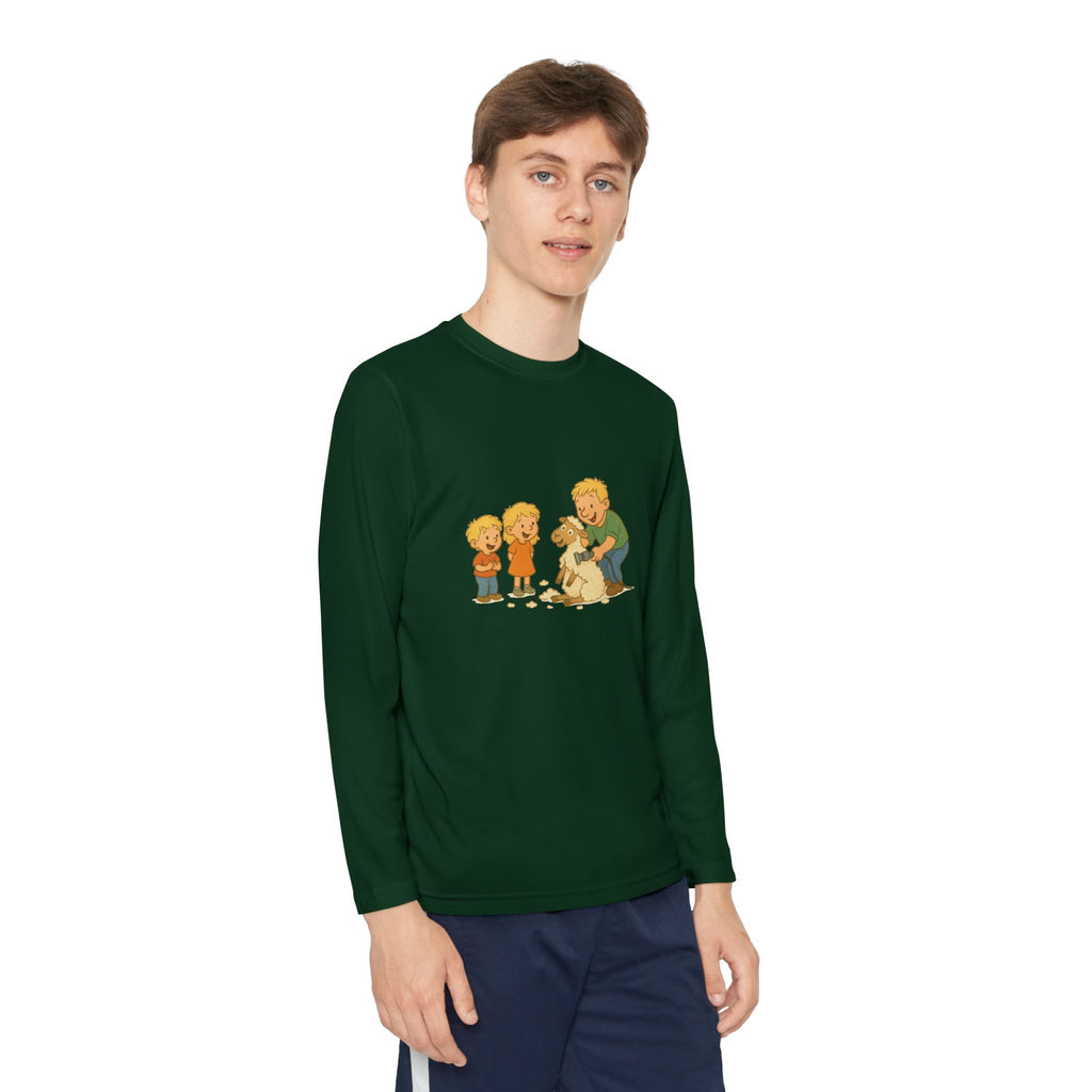 Youth Long Sleeve Tee – Kids & Dad Dog Rescue Illustration