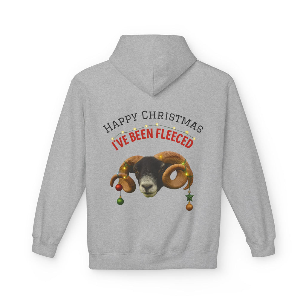 Christmas Ram Hoodie — "Happy Christmas I've Been Fleeced" Holiday Sweatshirt