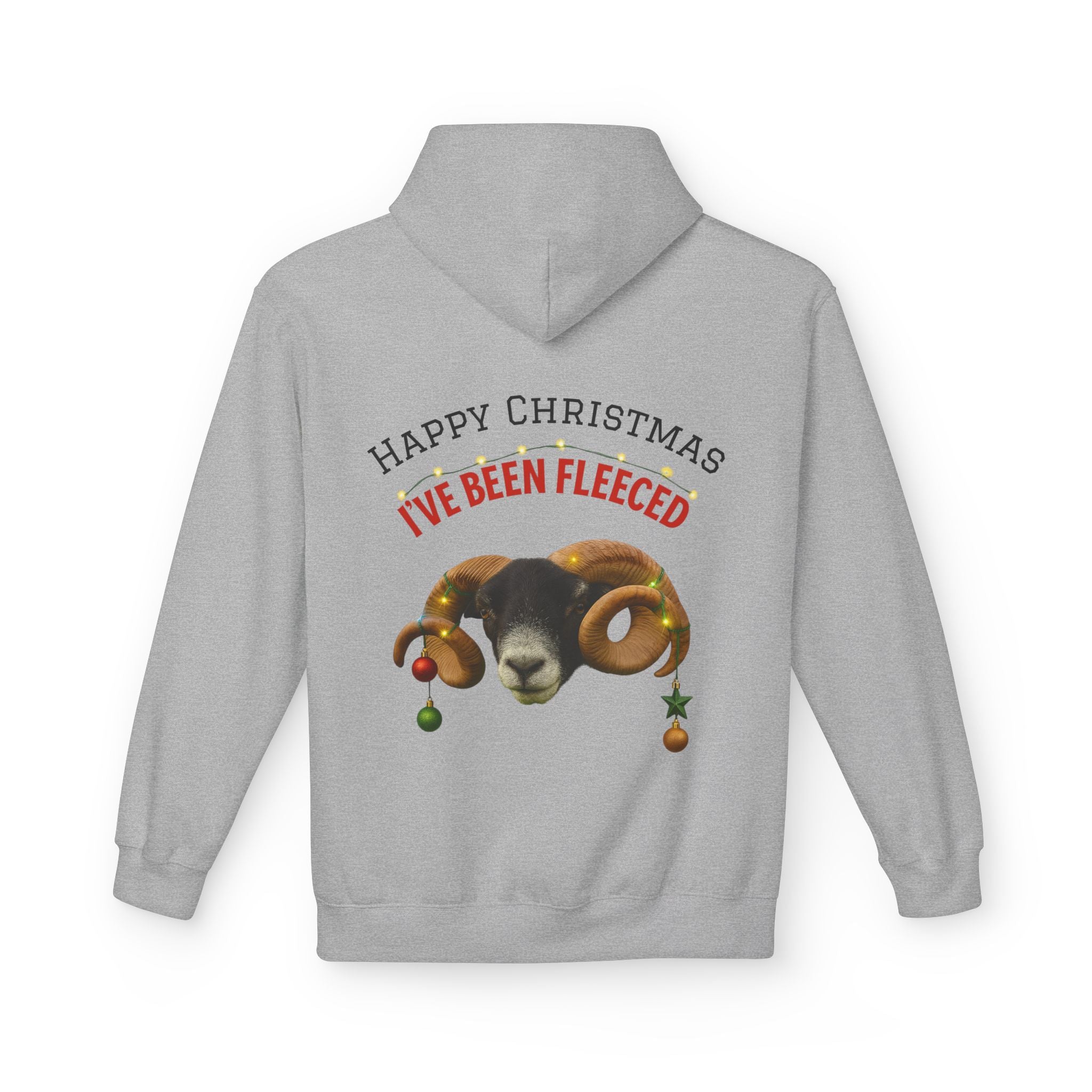 Christmas Ram Hoodie — "Happy Christmas I've Been Fleeced" Holiday Sweatshirt