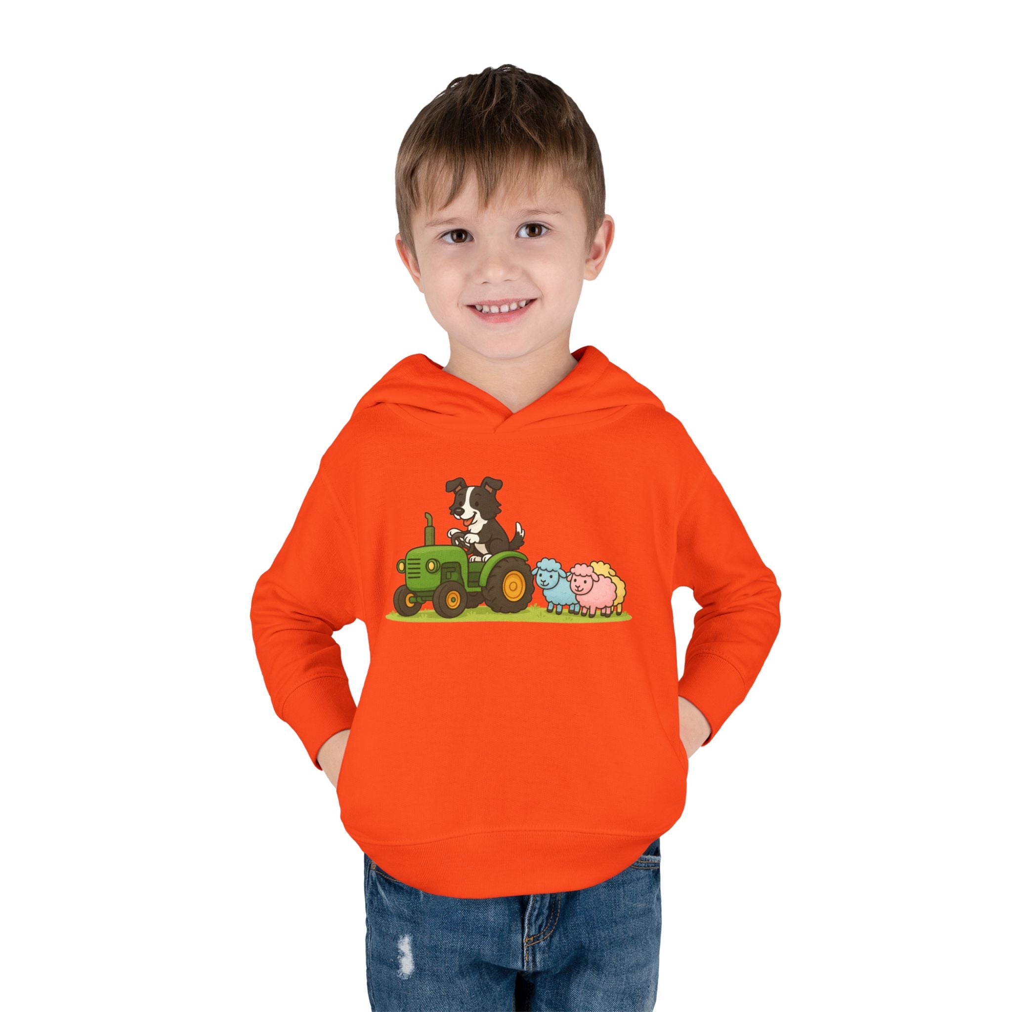 Toddler Hoodie — Cute Farm Tractor with Puppy & Sheep Kids Pullover