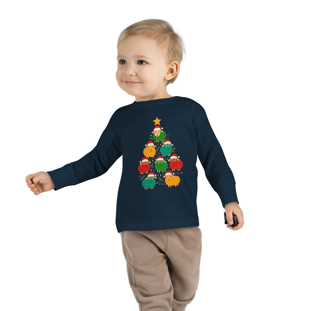 Toddler Long Sleeve Tee — Cute Sheep Christmas Tree Holiday Shirt