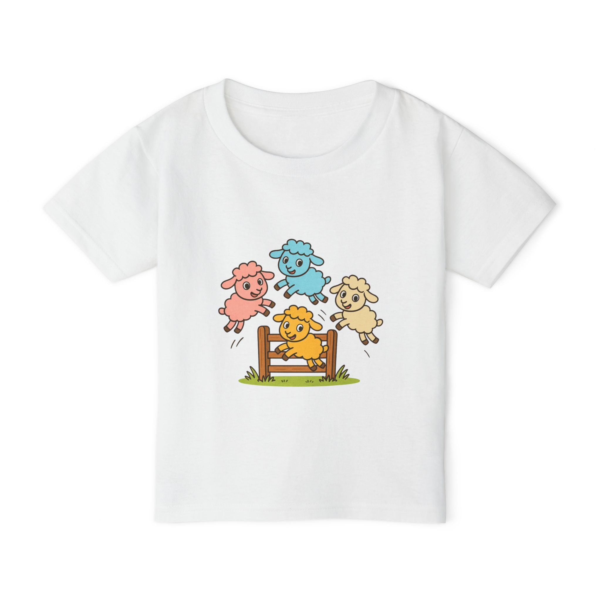 Toddler T-Shirt — Colorful Jumping Sheep Kids Tee (JC Shearing Logo on Back)