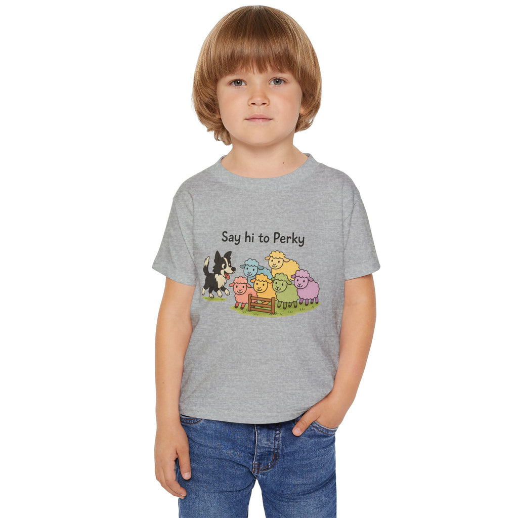 Say Hi to Perky Toddler T-Shirt — Cute Pastel Sheep & Border Collie Kids Tee