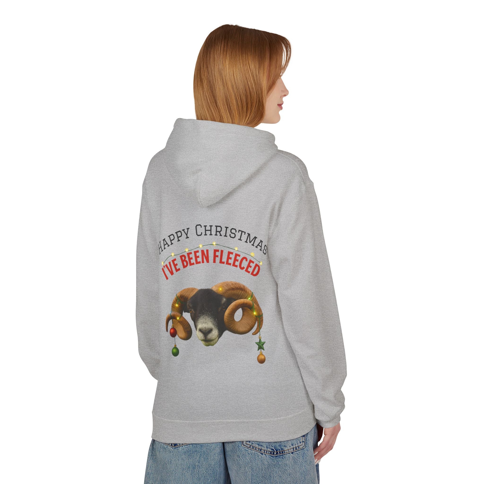 Christmas Ram Hoodie — "Happy Christmas I've Been Fleeced" Holiday Sweatshirt