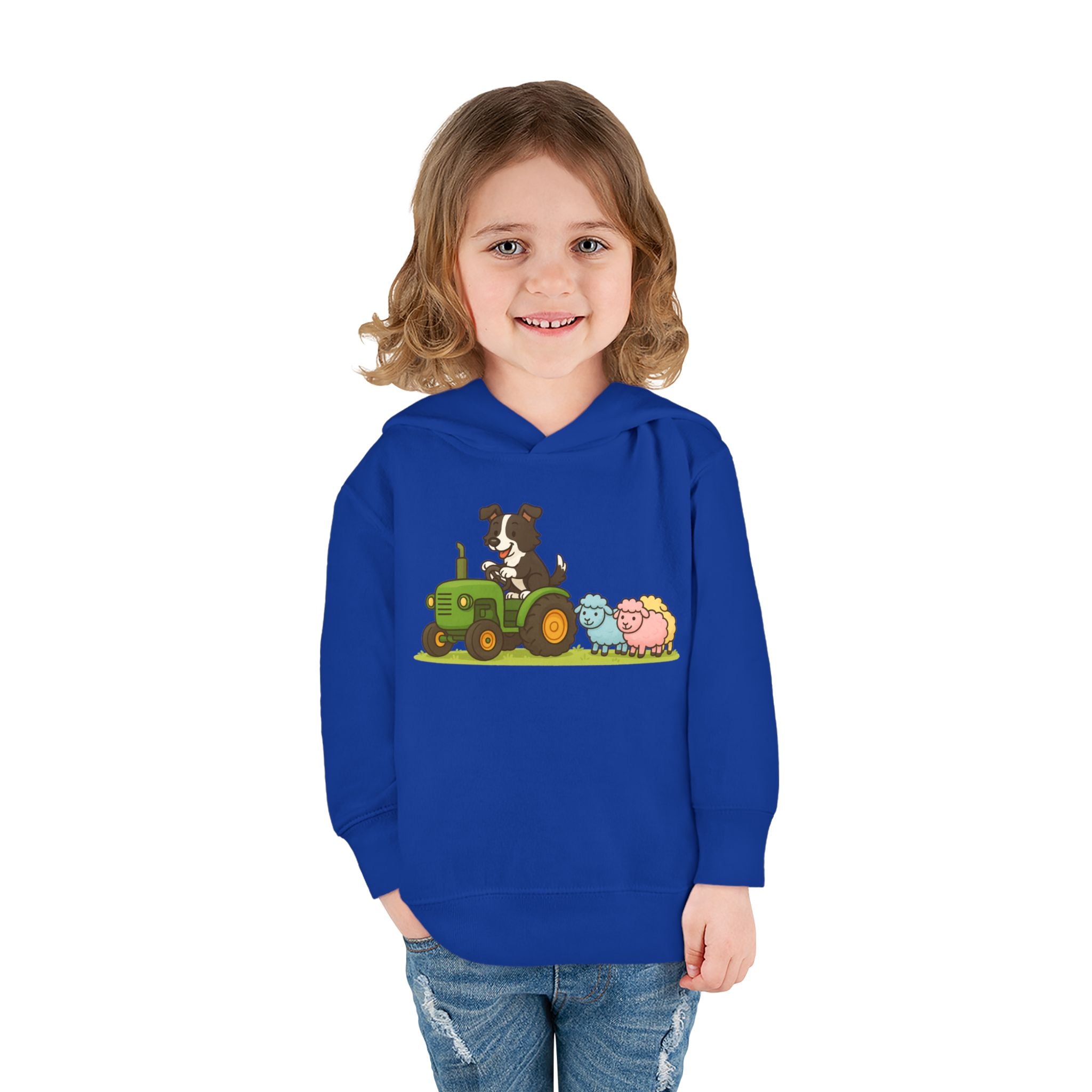 Toddler Hoodie — Cute Farm Tractor with Puppy & Sheep Kids Pullover