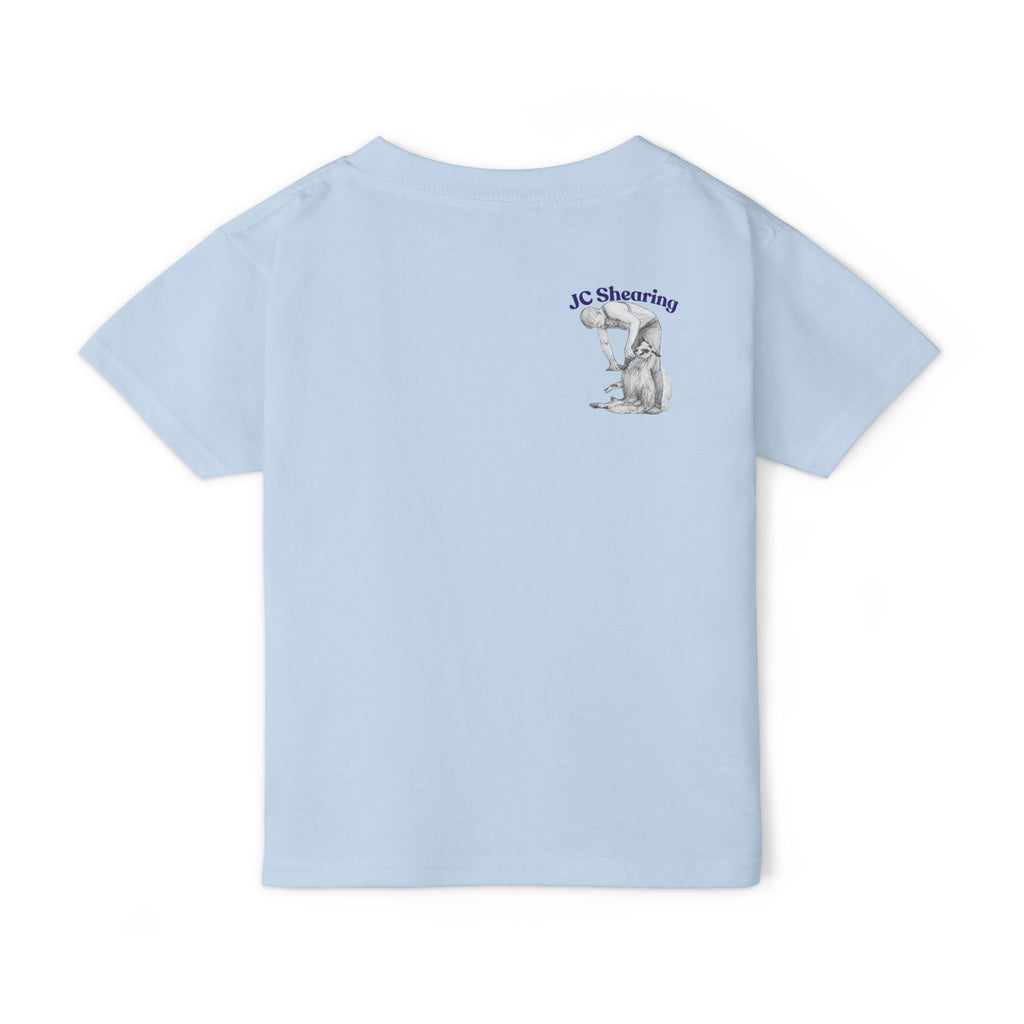 Toddler T-Shirt — Colorful Jumping Sheep Kids Tee (JC Shearing Logo on Back)