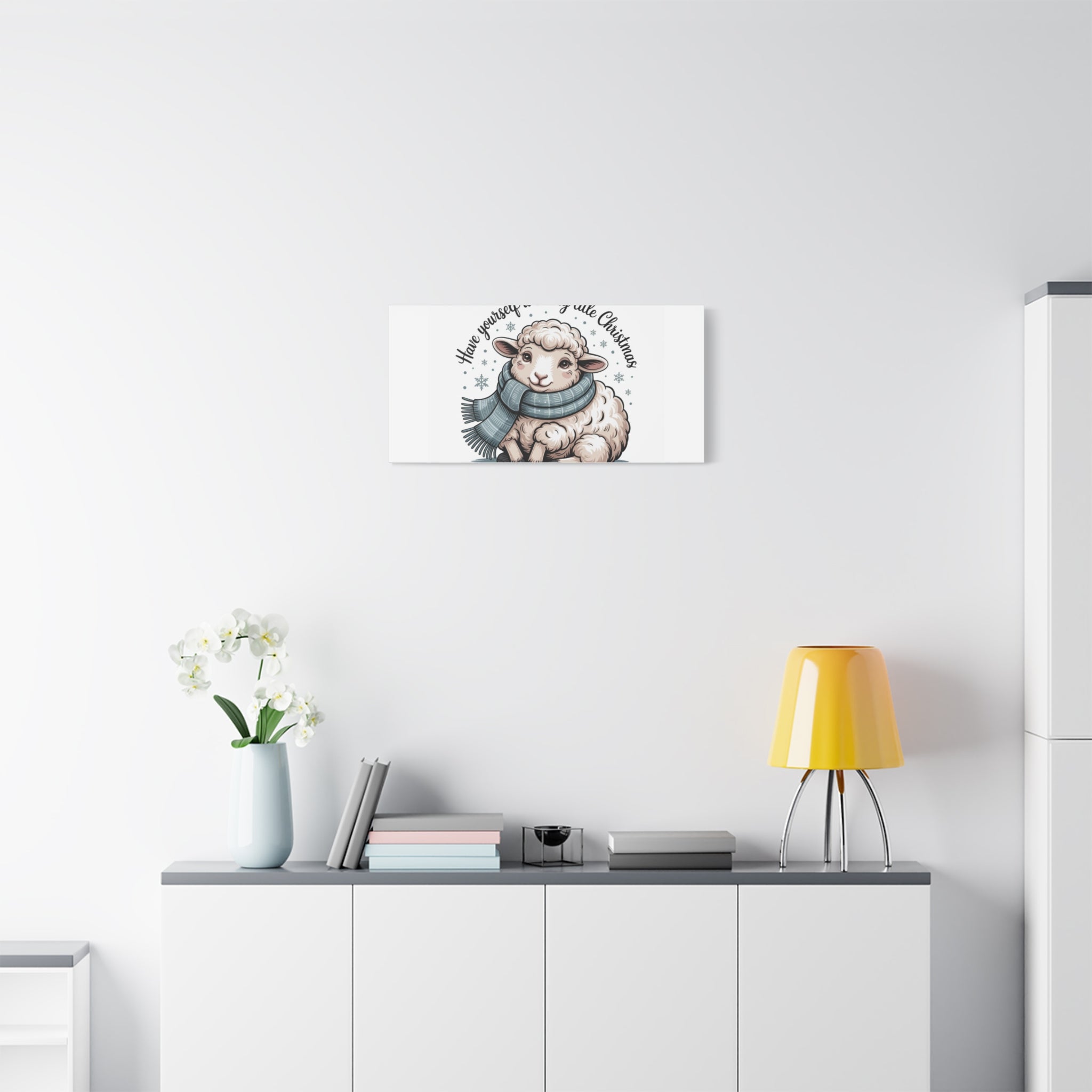 woolly little Christmas sheep Canvas | cozy animal winter print