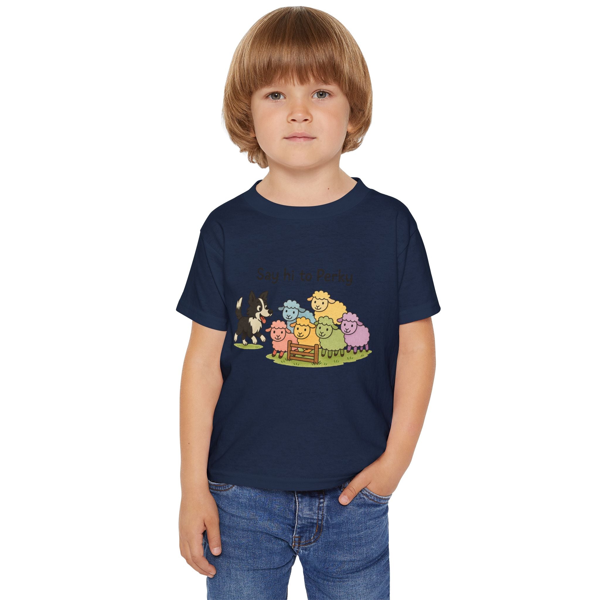 Say Hi to Perky Toddler T-Shirt — Cute Pastel Sheep & Border Collie Kids Tee
