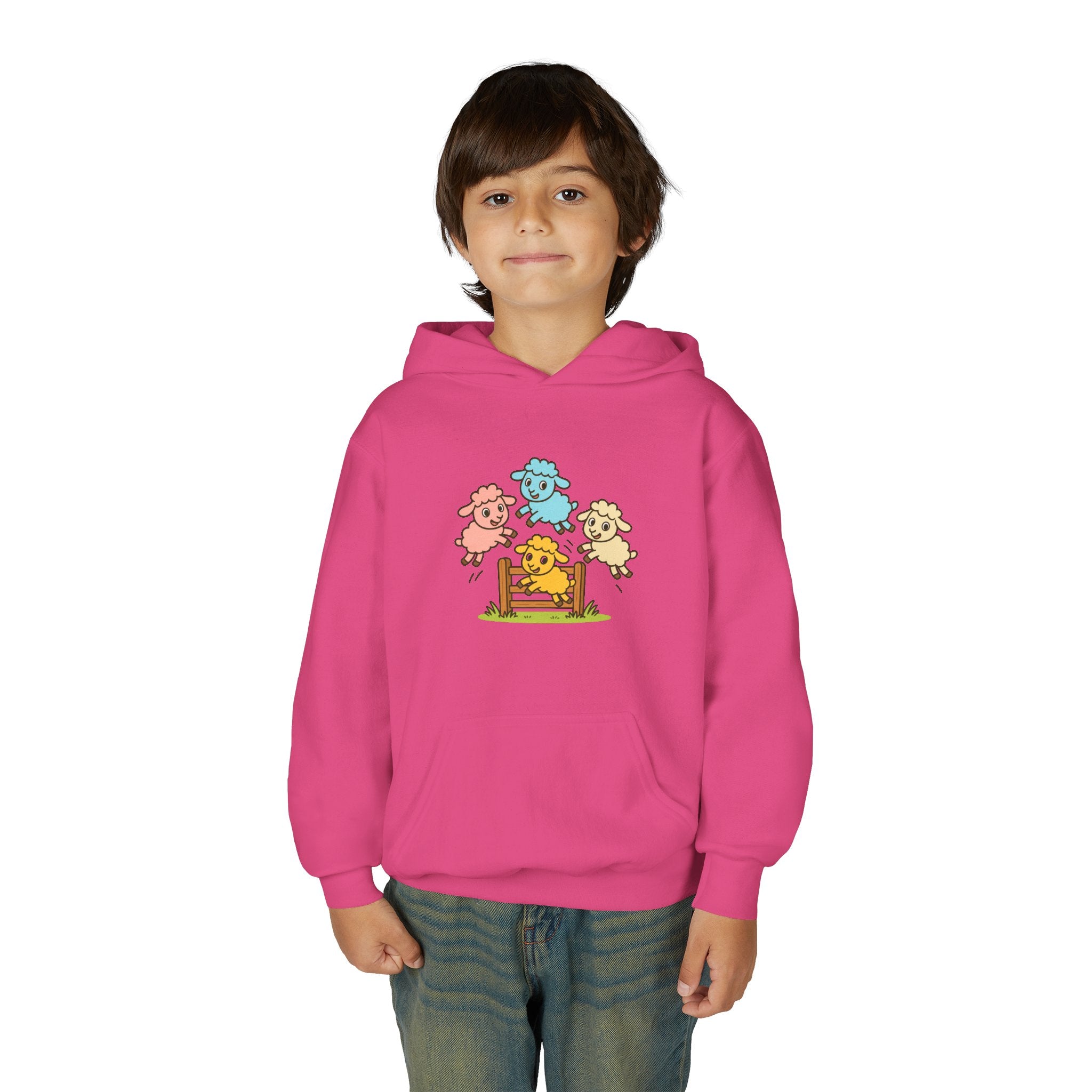 Kids Sheep Hoodie — Colorful Jumping Lambs Graphic Youth Hooded Sweatshirt