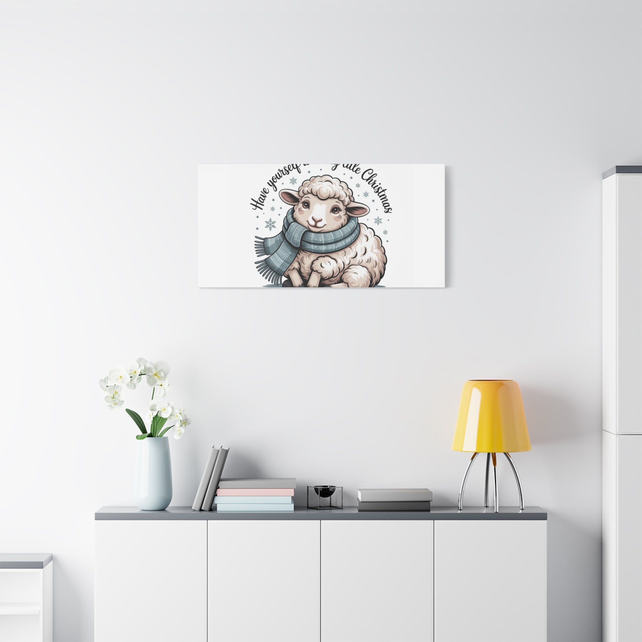 woolly little Christmas sheep Canvas | cozy animal winter print