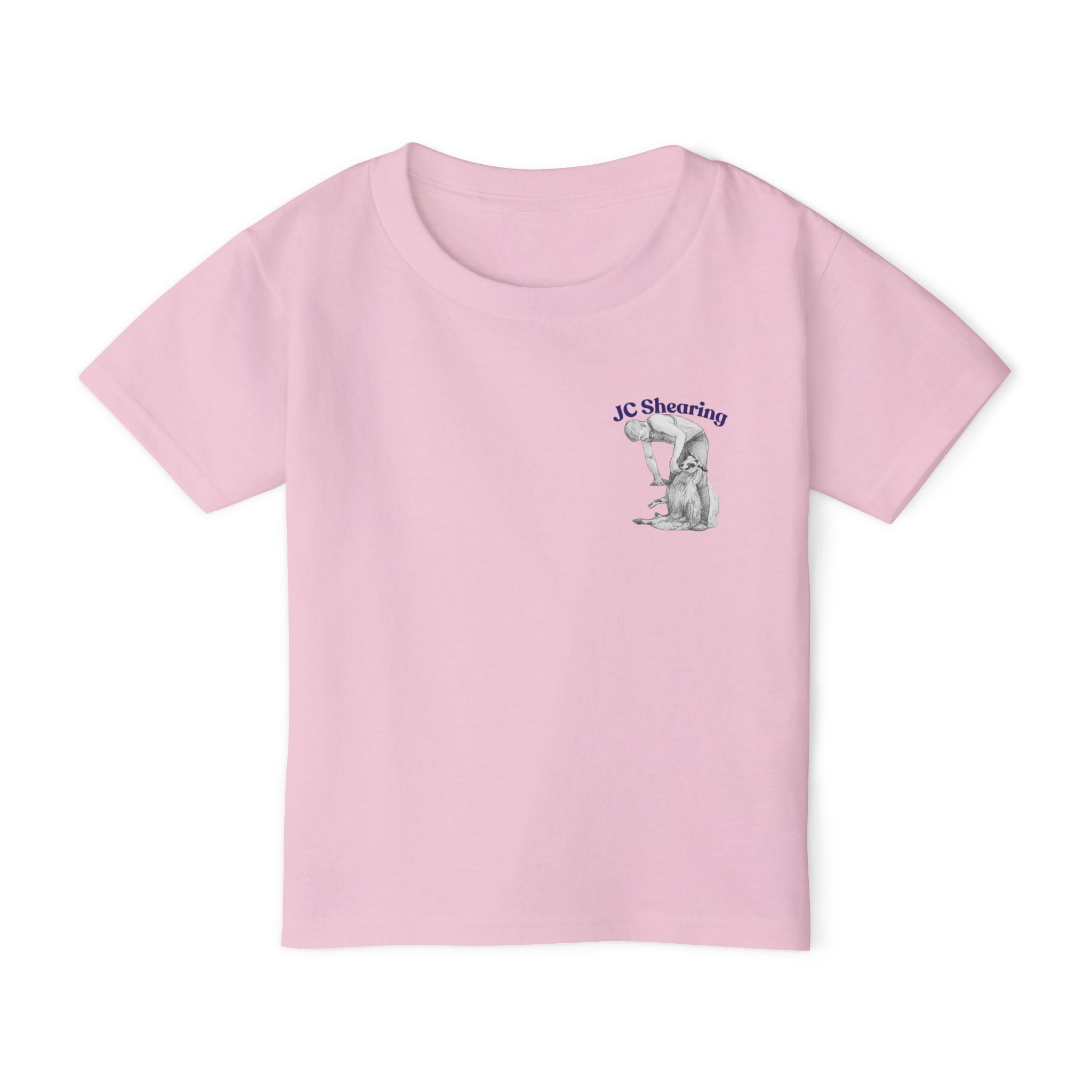 Toddler T-Shirt — Cute Sheep & Dog Cartoon with 'What kind of cars do sheep drive? Lamborghinis!' Back Print