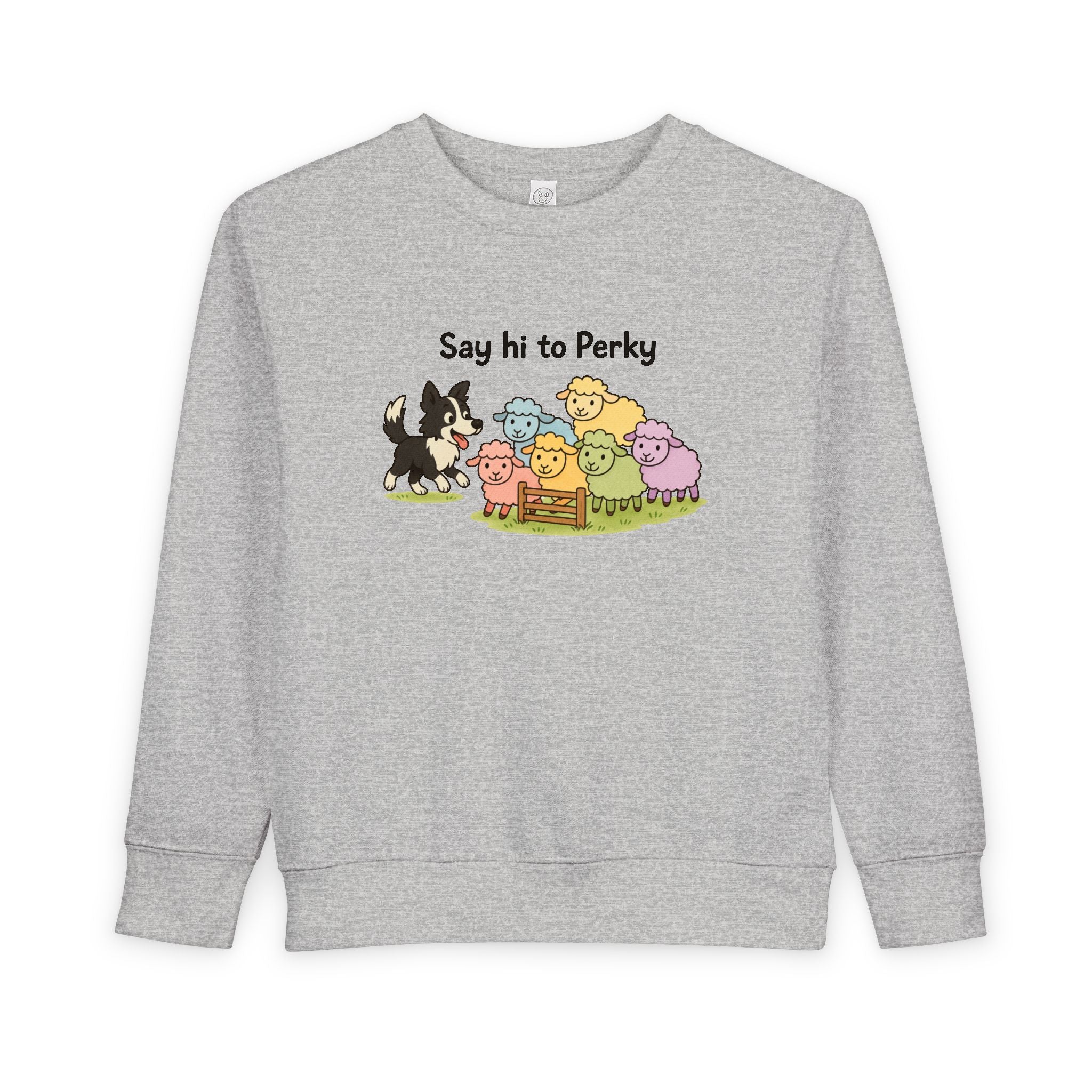 Say Hi to Perky Toddler Sweatshirt — Cute Sheep & Border Collie Kids Pullover
