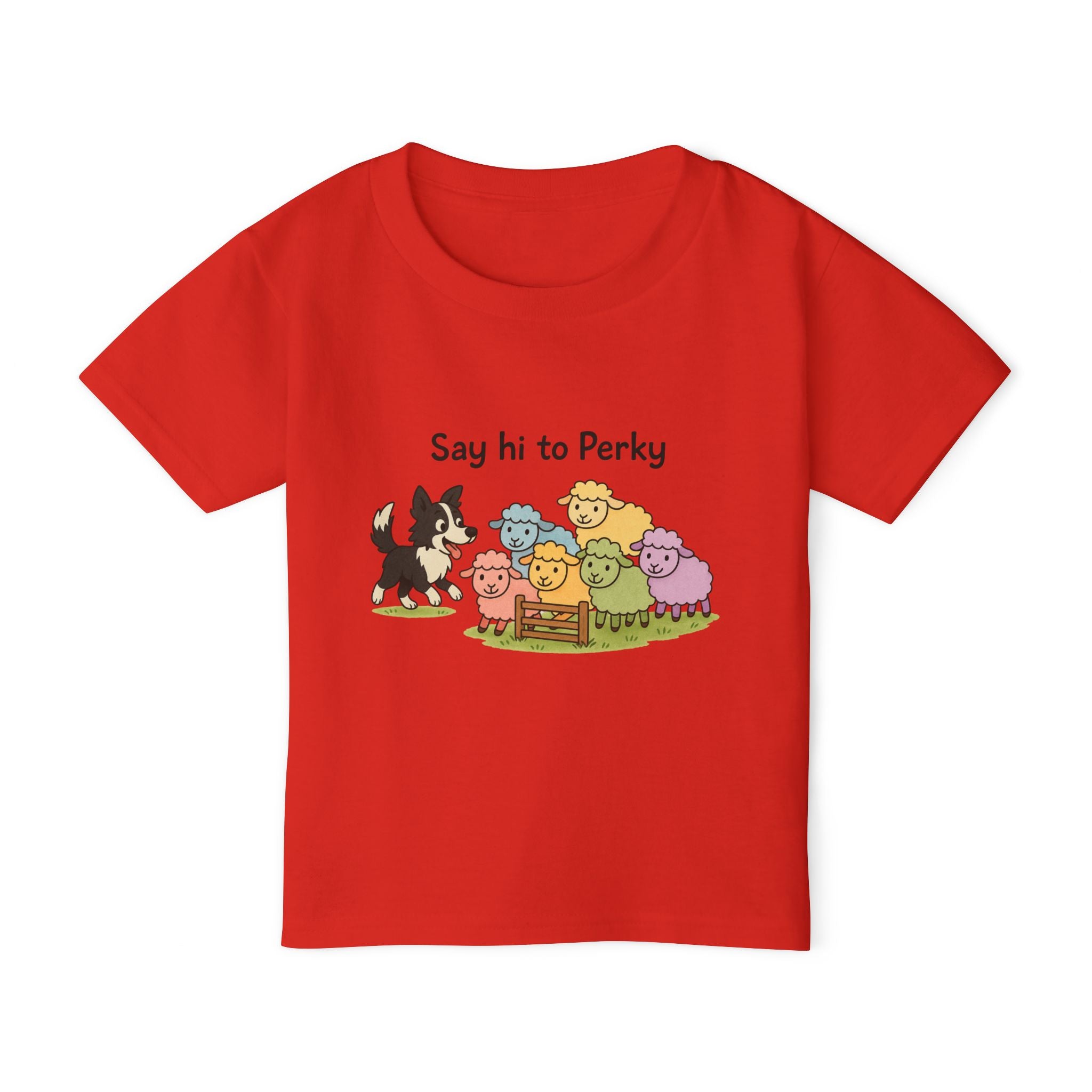 Say Hi to Perky Toddler T-Shirt — Cute Pastel Sheep & Border Collie Kids Tee